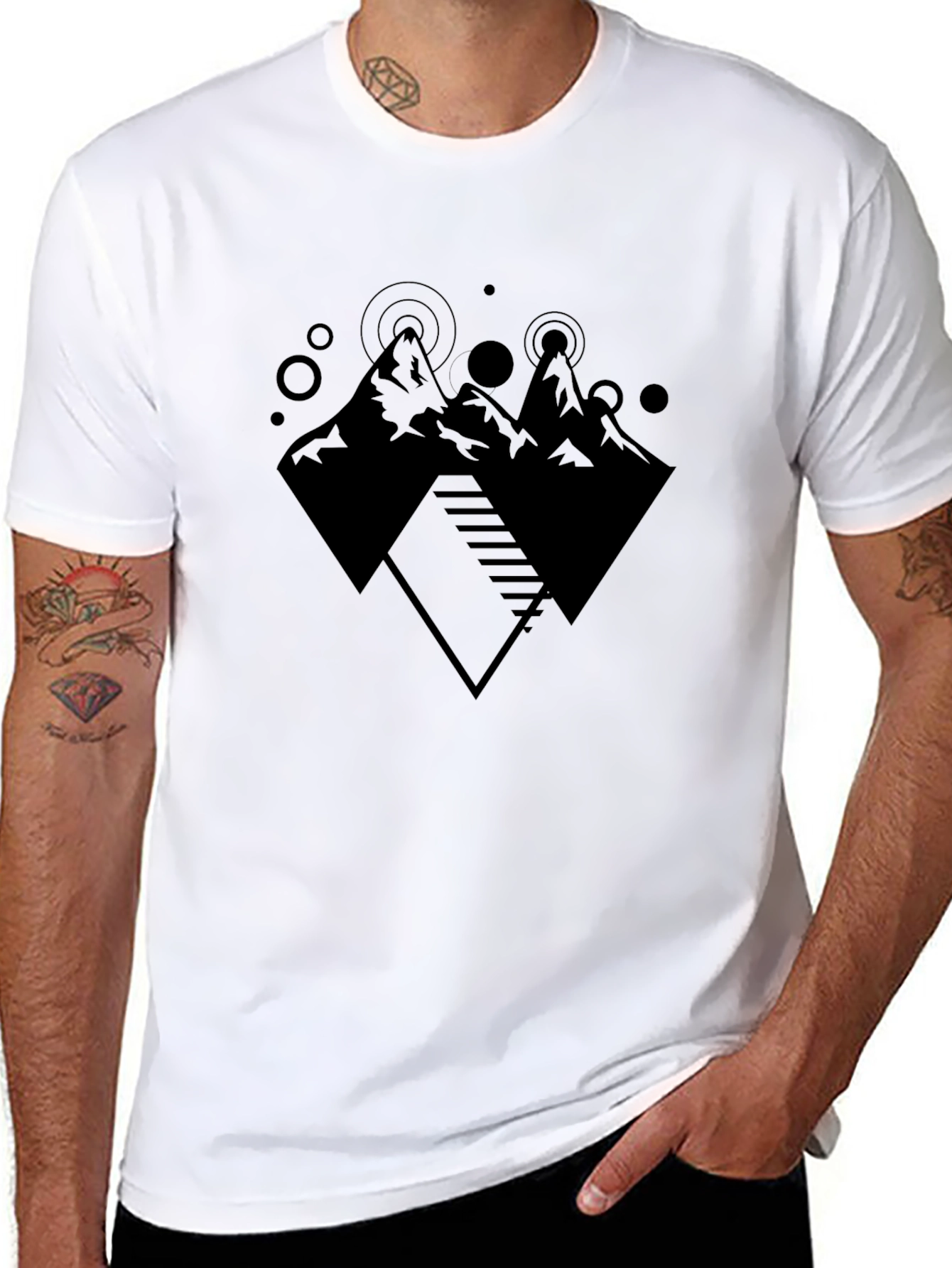 Geometric Mountain Print Black T-Shirt