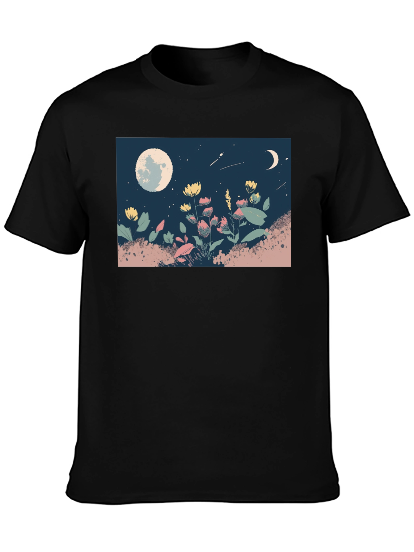Moonlit Meadow Graphic Tee - Black Casual Shirt