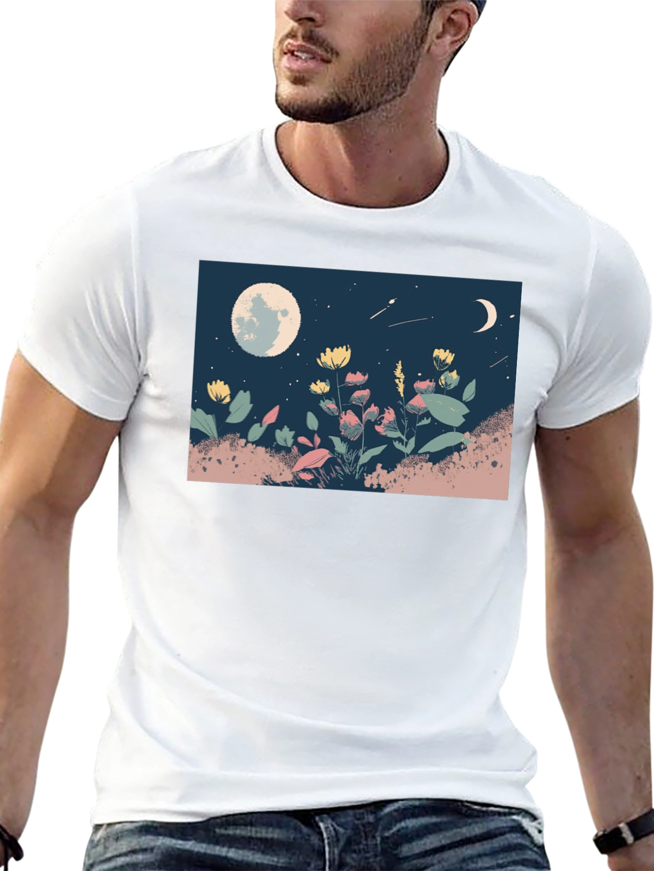 Moonlit Meadow Graphic Tee - Black Casual Shirt