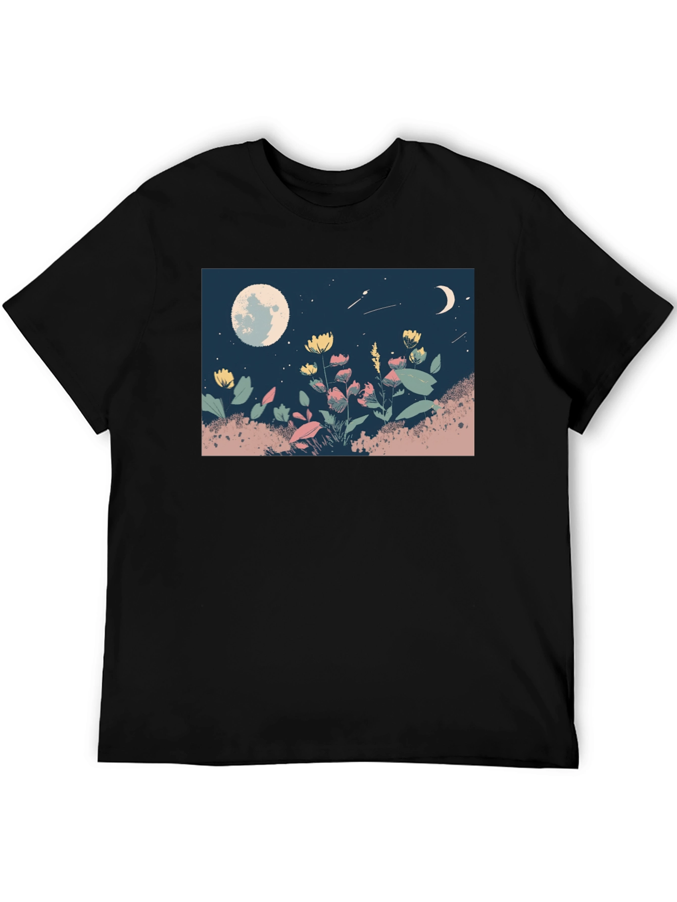 Moonlit Meadow Graphic Tee - Black Casual Shirt