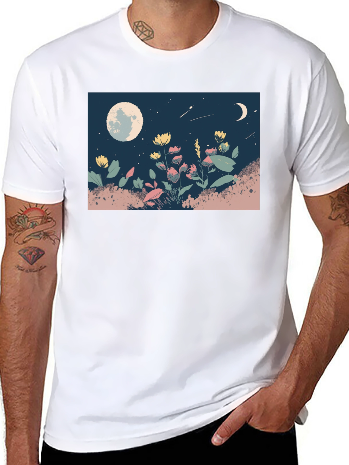 Moonlit Meadow Graphic Tee - Black Casual Shirt
