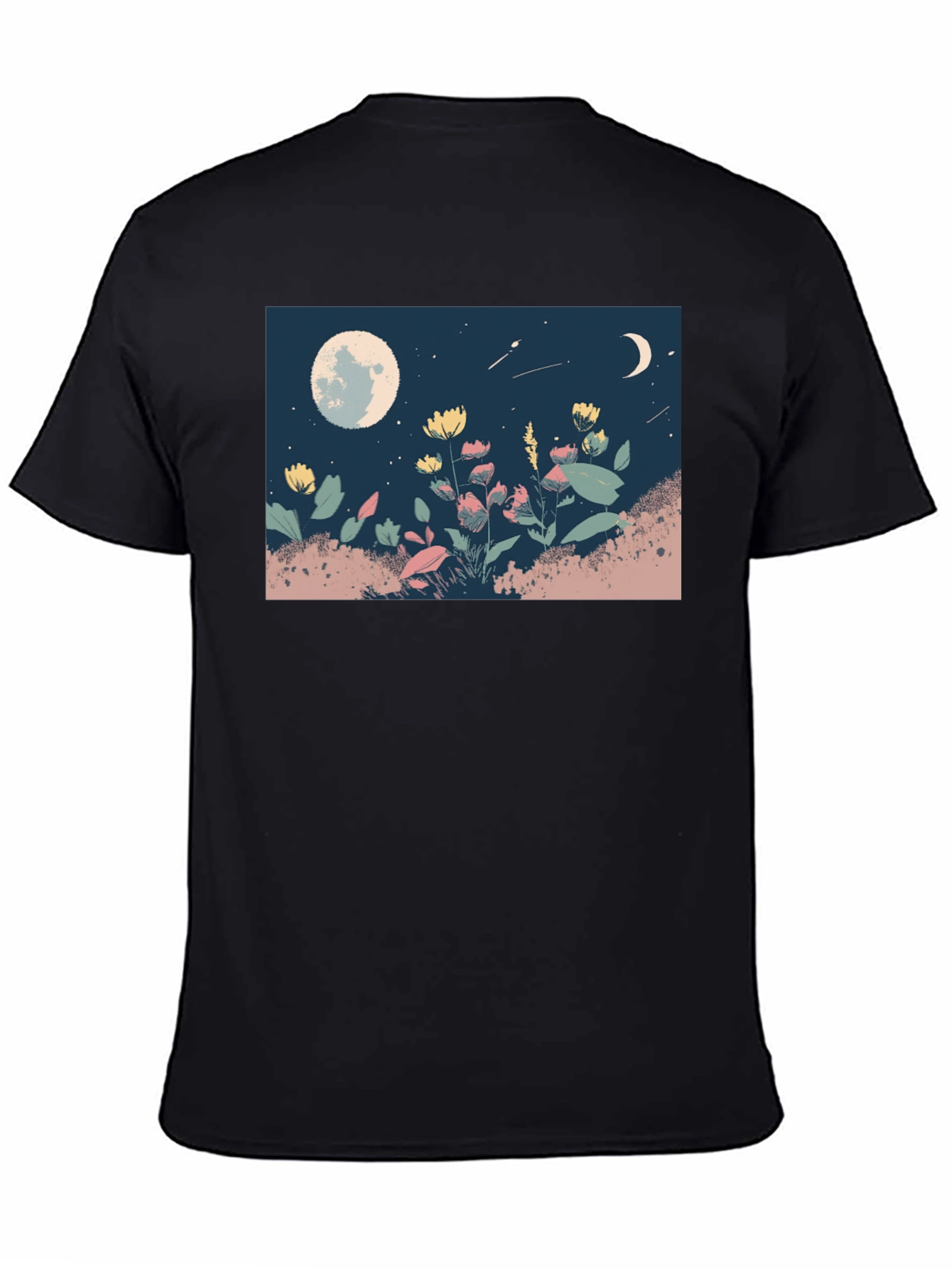 Moonlit Meadow Graphic Tee - Black Casual Shirt