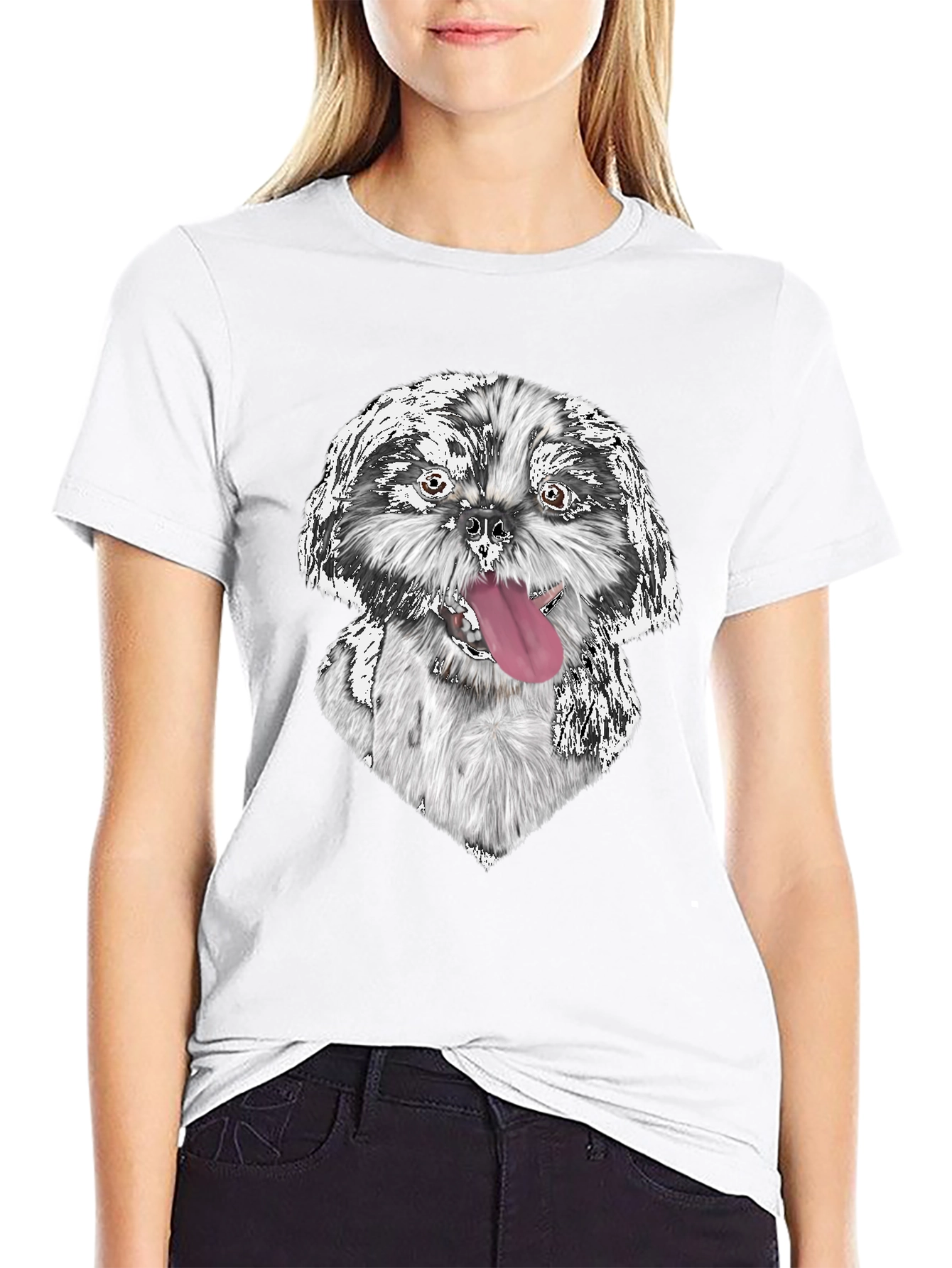 Dog Graphic Print Black Tee
