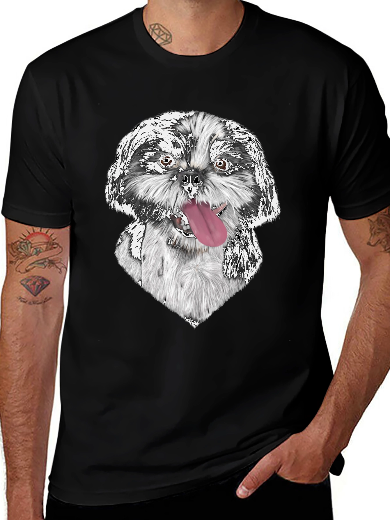 Dog Graphic Print Black Tee