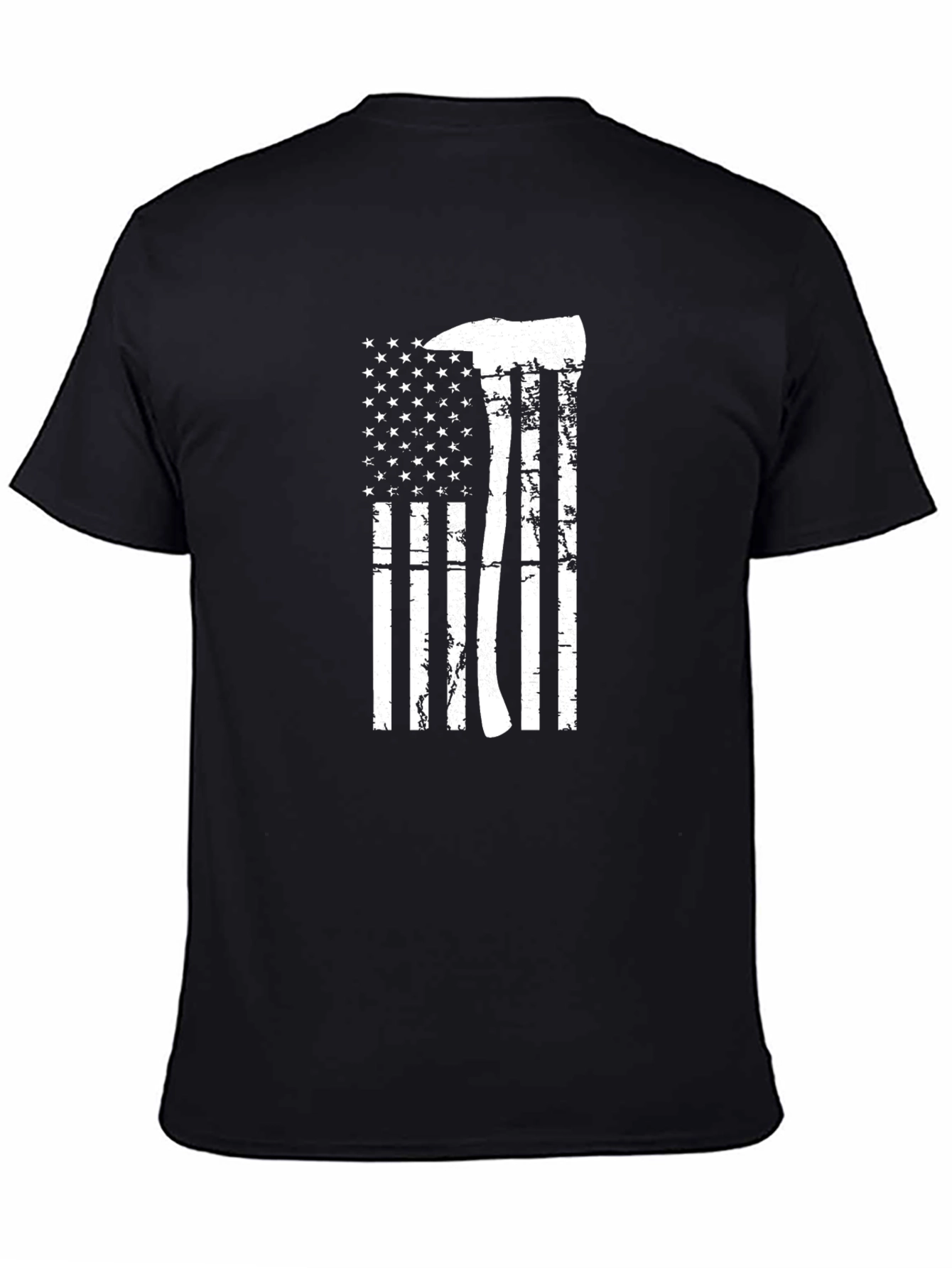 Firefighter Axe USA Flag Graphic Black T-Shirt