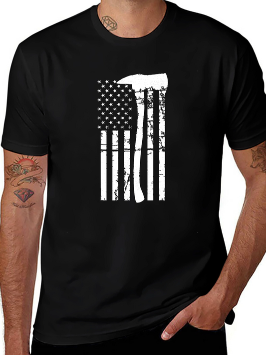 Firefighter Axe USA Flag Graphic Black T-Shirt