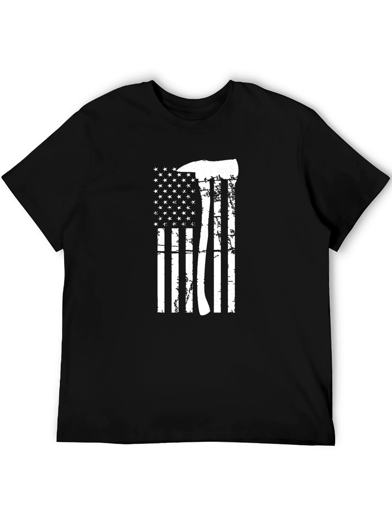 Firefighter Axe USA Flag Graphic Black T-Shirt