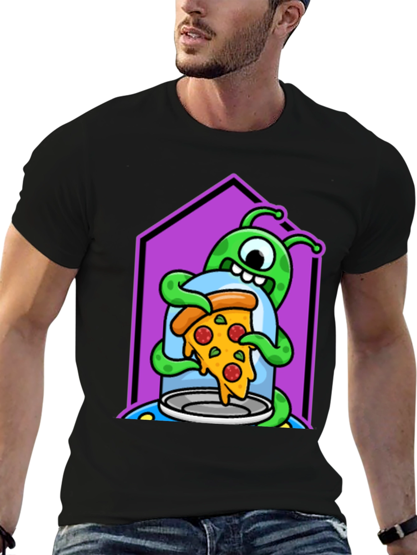 Alien Pizza Lover Graphic T-Shirt