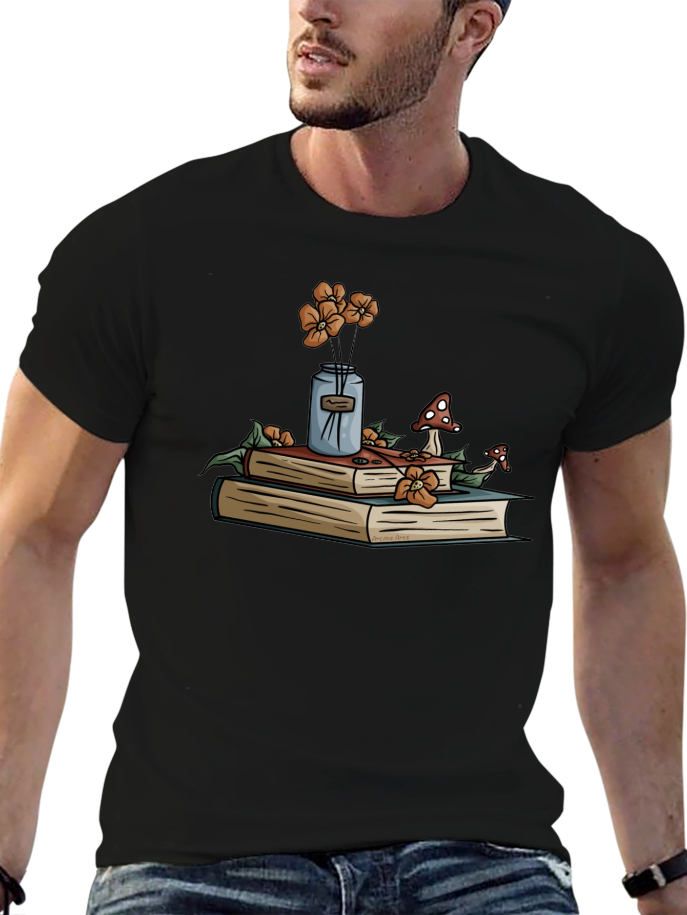 Book Stack T-Shirt - Floral Design