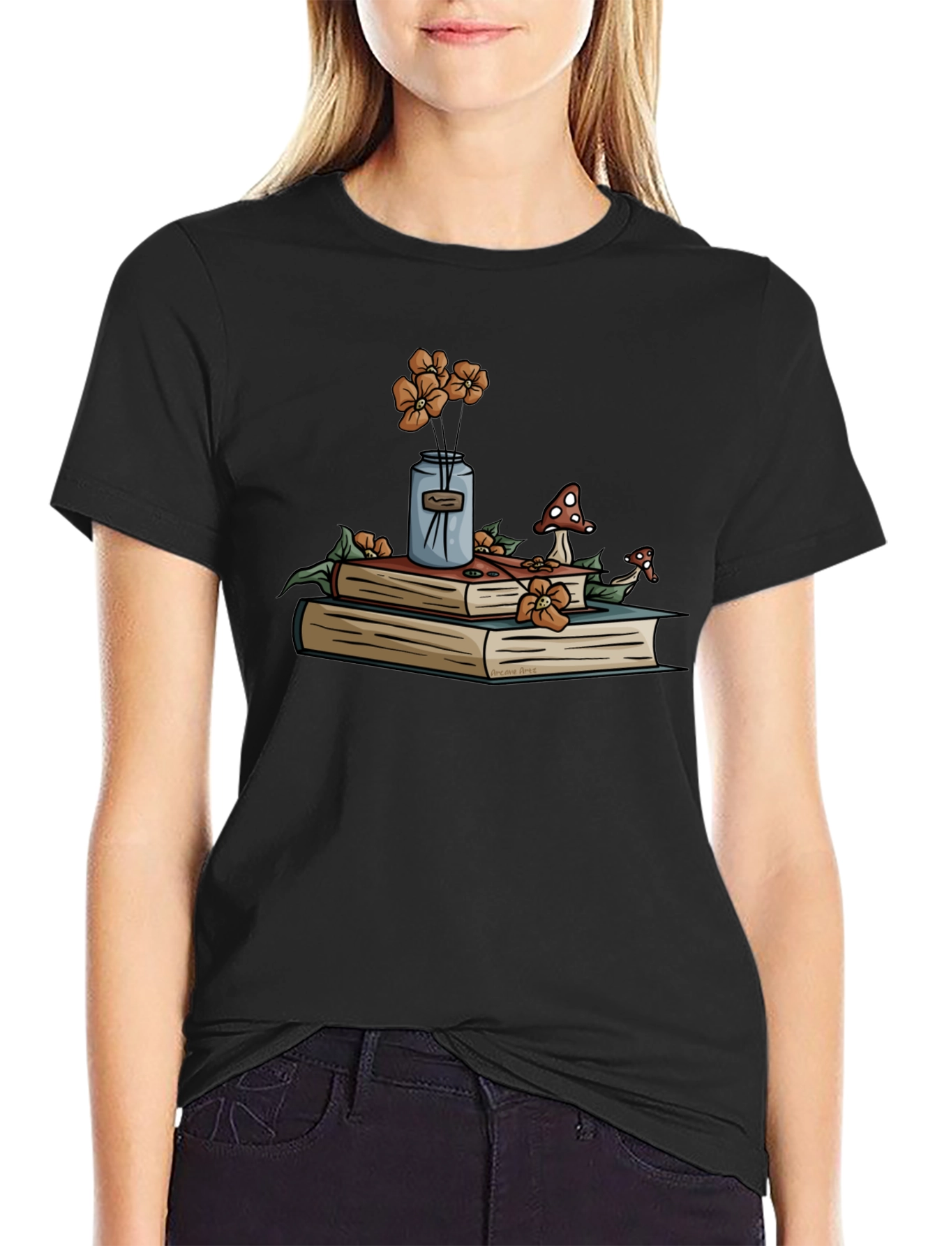 Book Stack T-Shirt - Floral Design