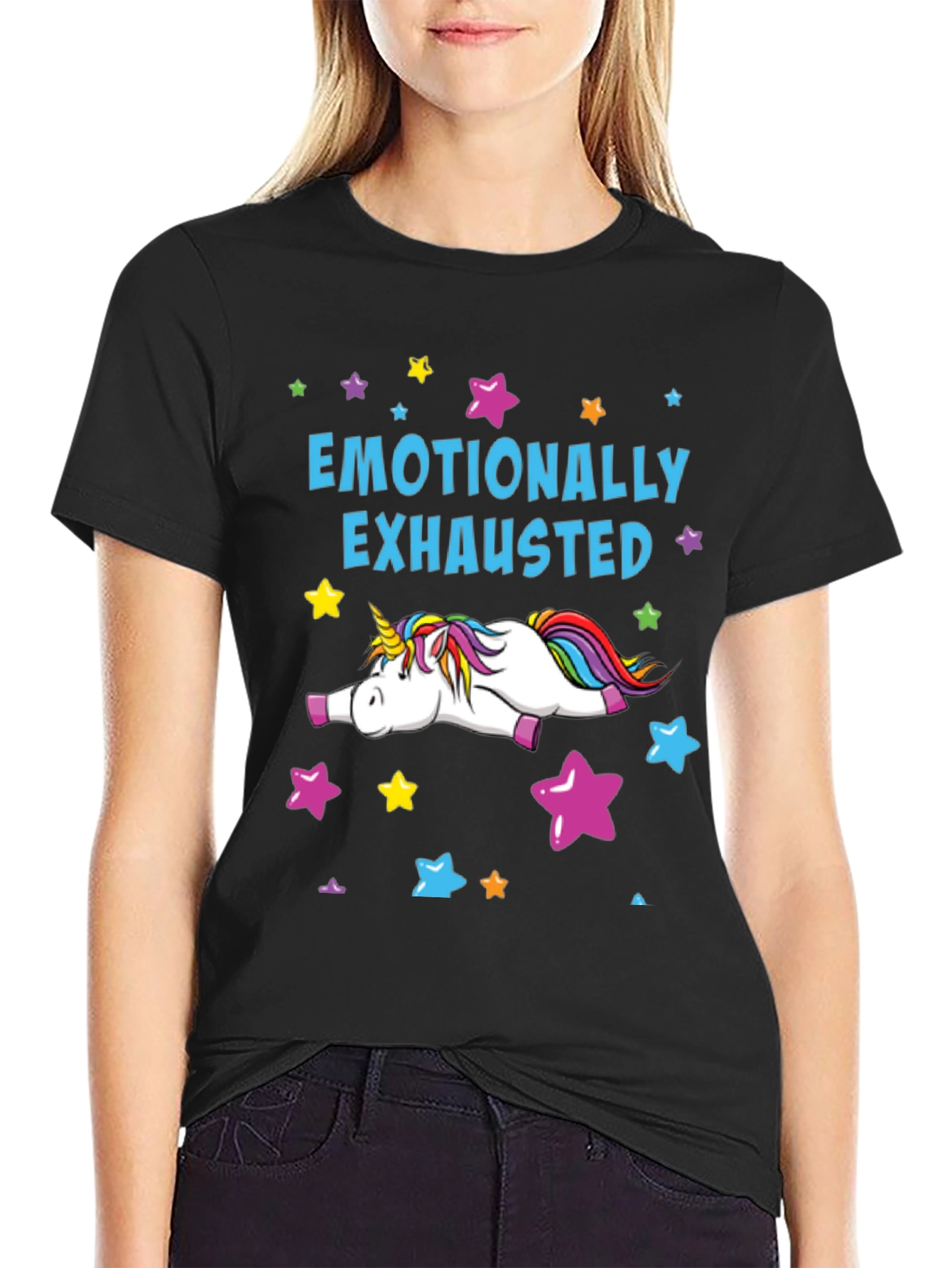 Emotionally Exhausted Unicorn Graphic T-Shirt
