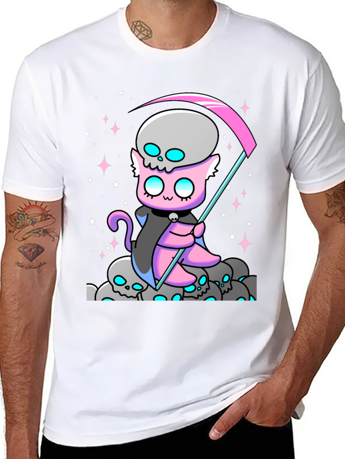 Grim Reaper Cat Graphic T-Shirt
