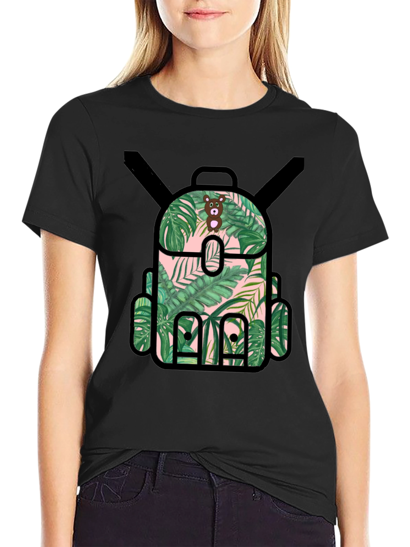 Tropical Backpack Graphic Tee - Black T-Shirt