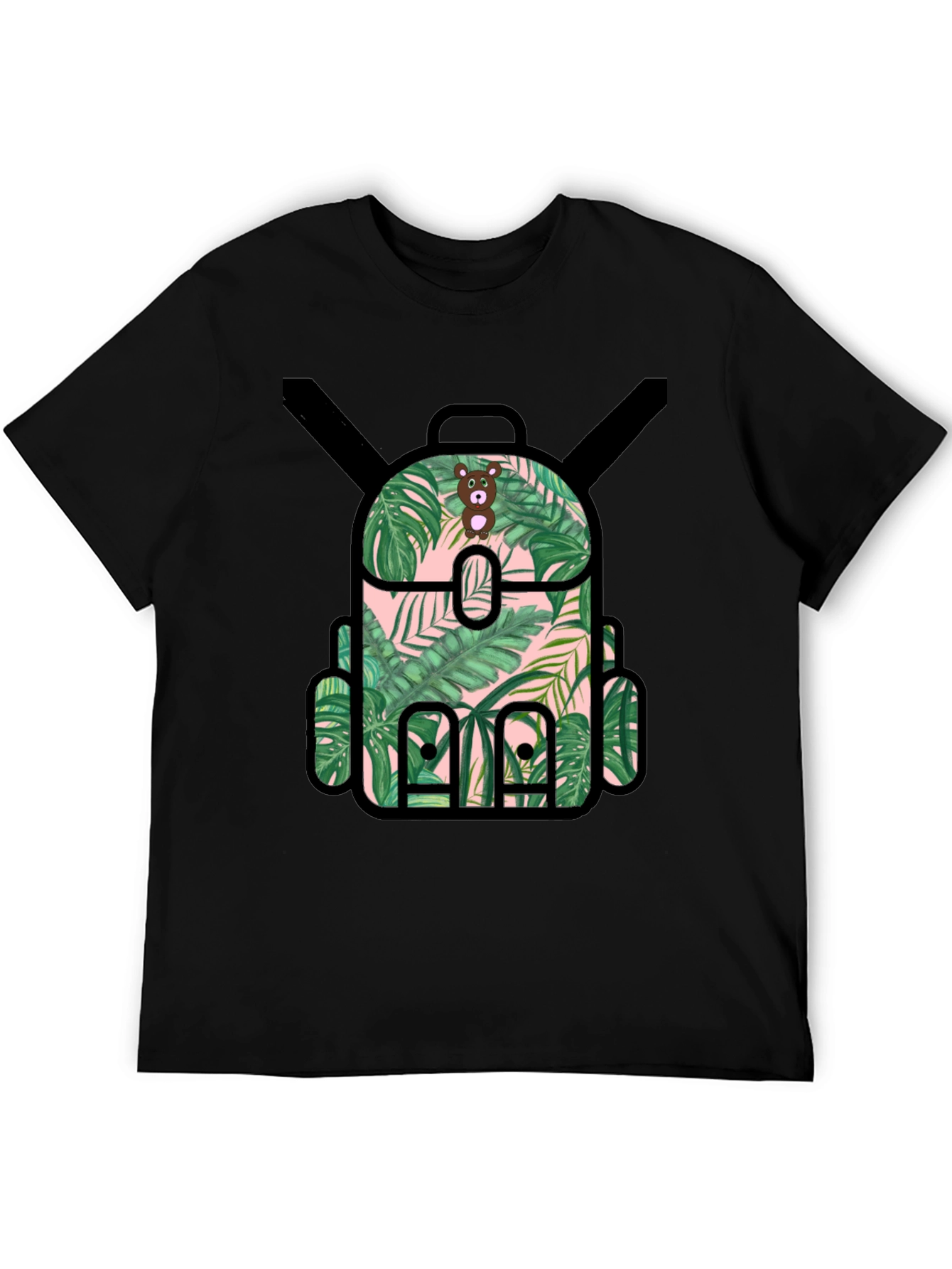 Tropical Backpack Graphic Tee - Black T-Shirt