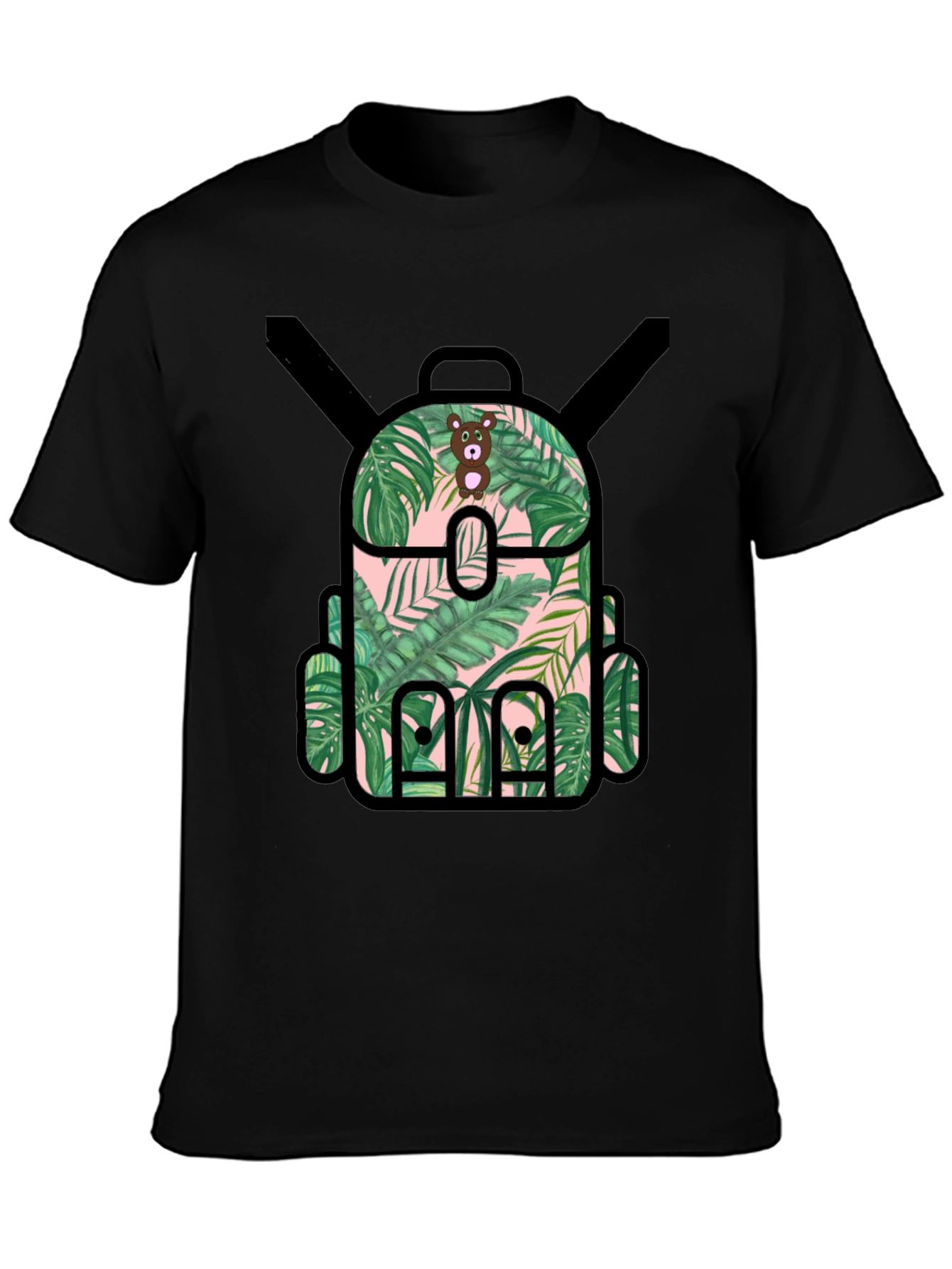 Tropical Backpack Graphic Tee - Black T-Shirt