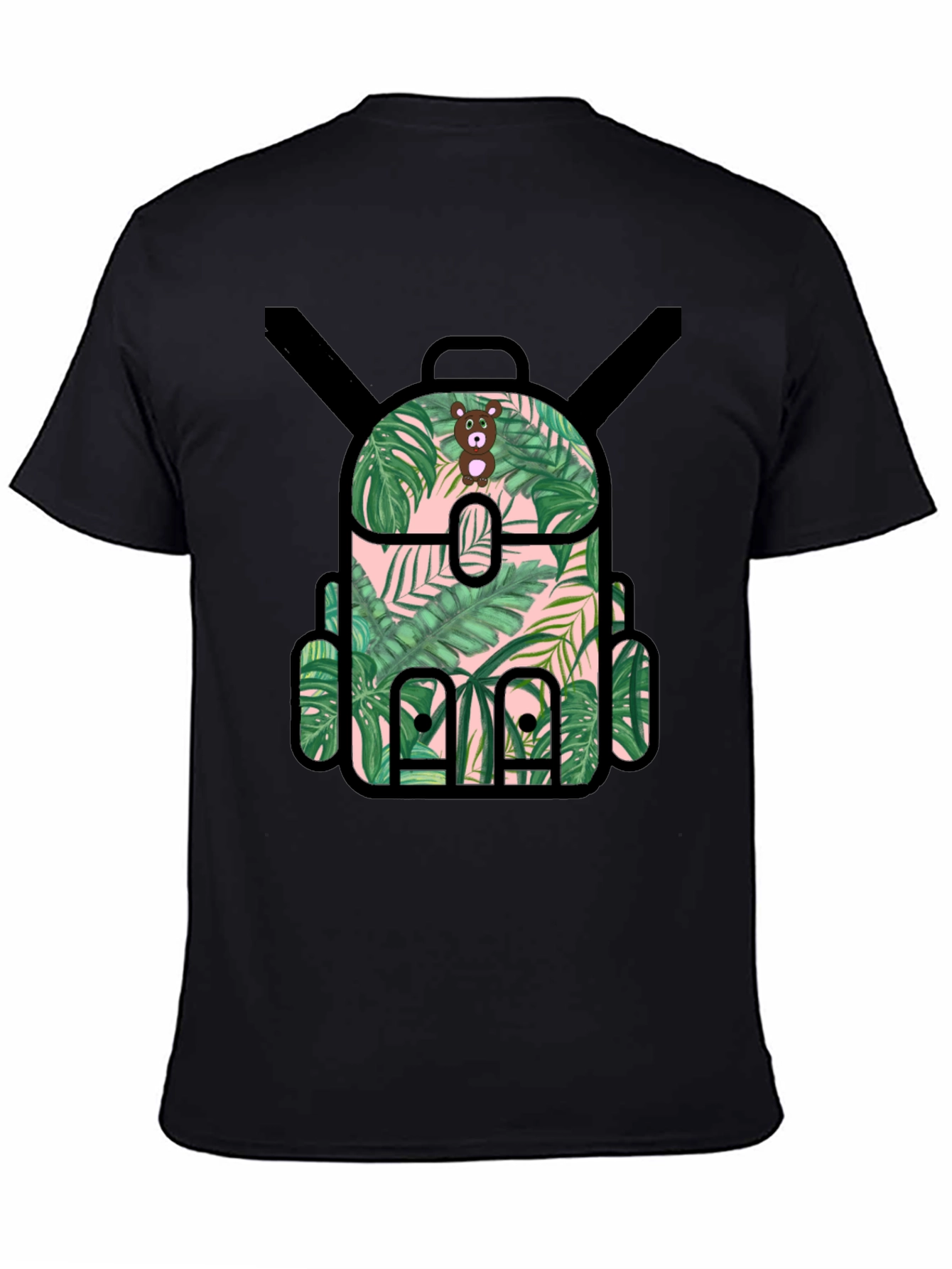 Tropical Backpack Graphic Tee - Black T-Shirt
