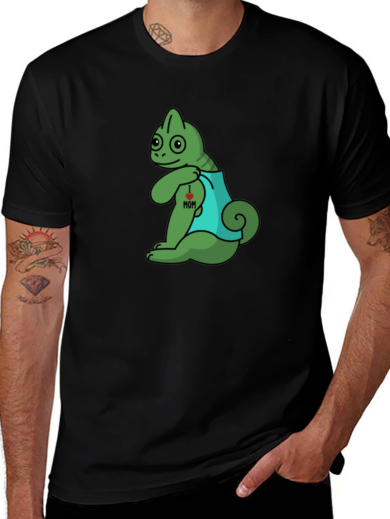 Chameleon I Love Mom Tattoo Graphic T-Shirt
