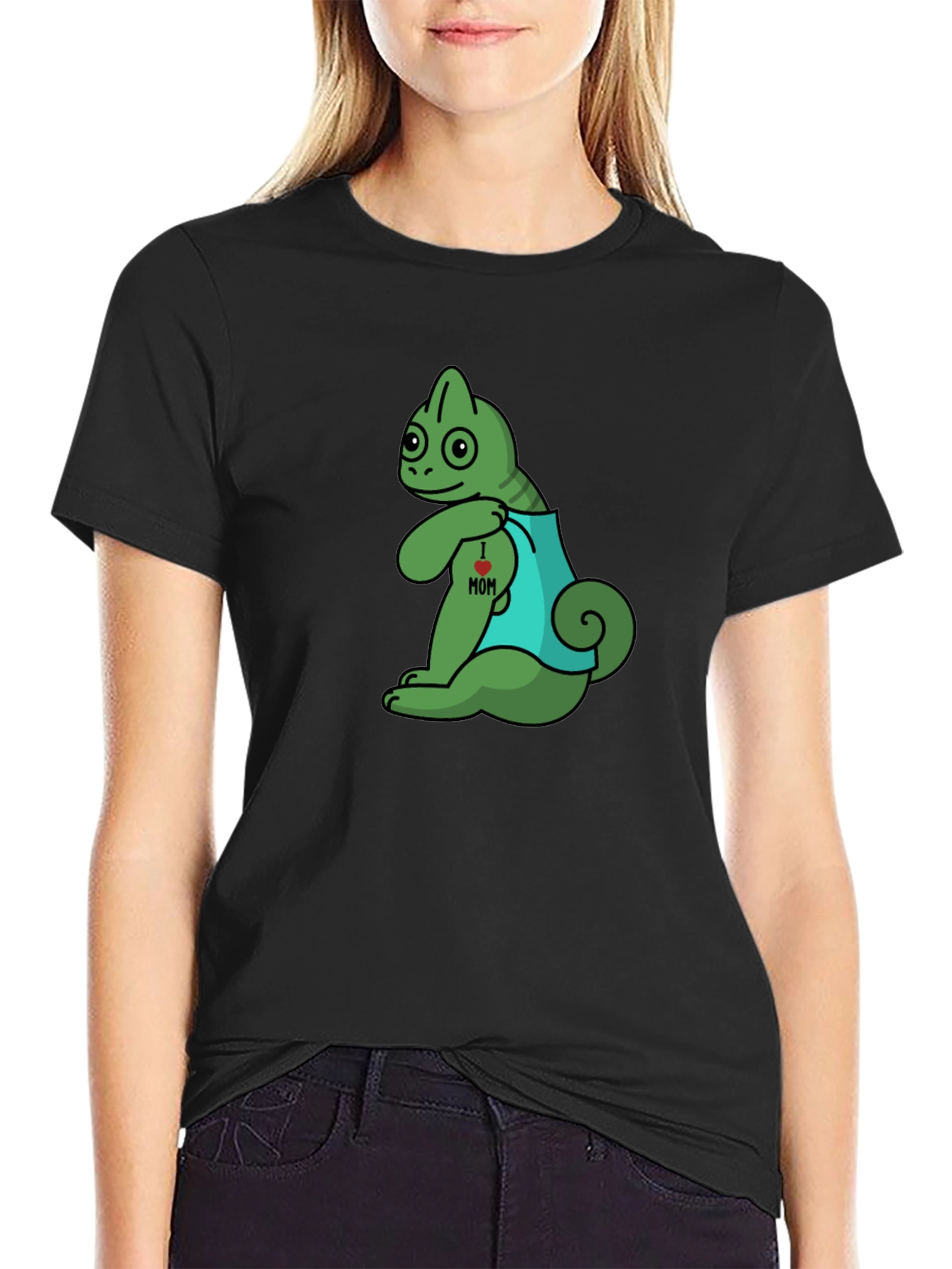 Chameleon I Love Mom Tattoo Graphic T-Shirt