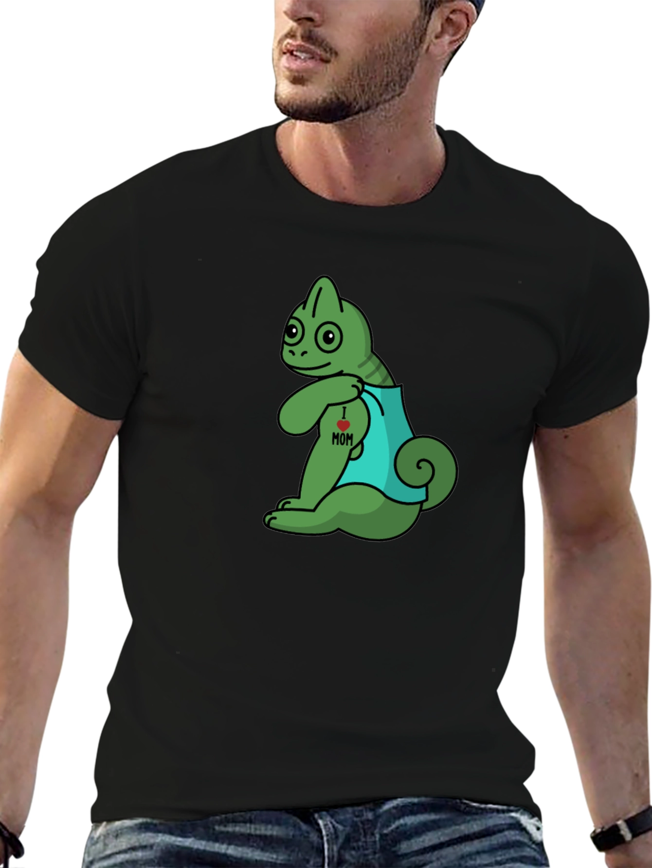 Chameleon I Love Mom Tattoo Graphic T-Shirt