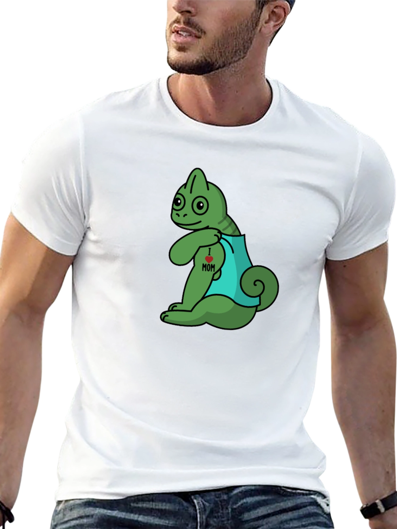 Chameleon I Love Mom Tattoo Graphic T-Shirt