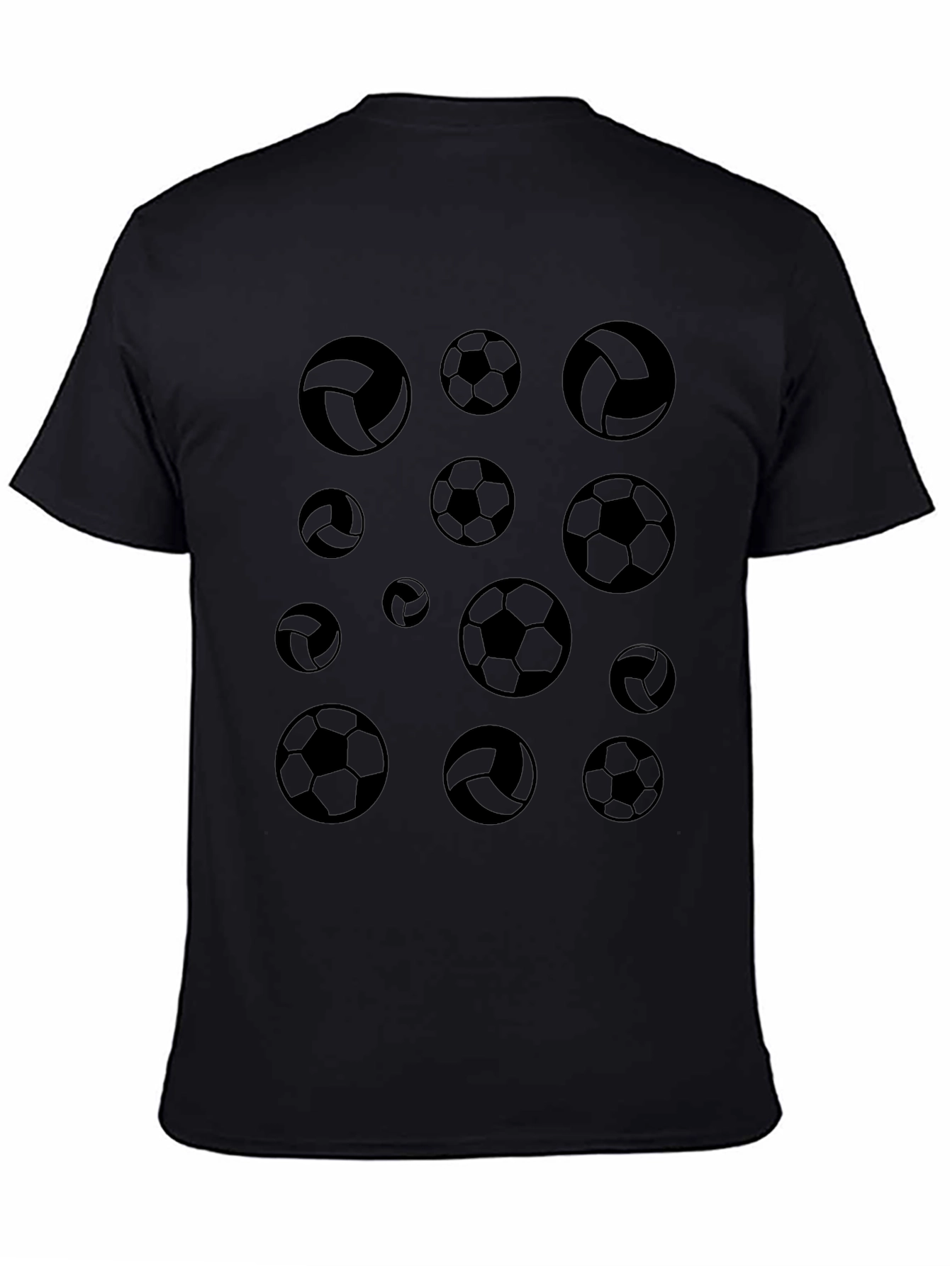 Soccer & Volleyball Print Black T-Shirt