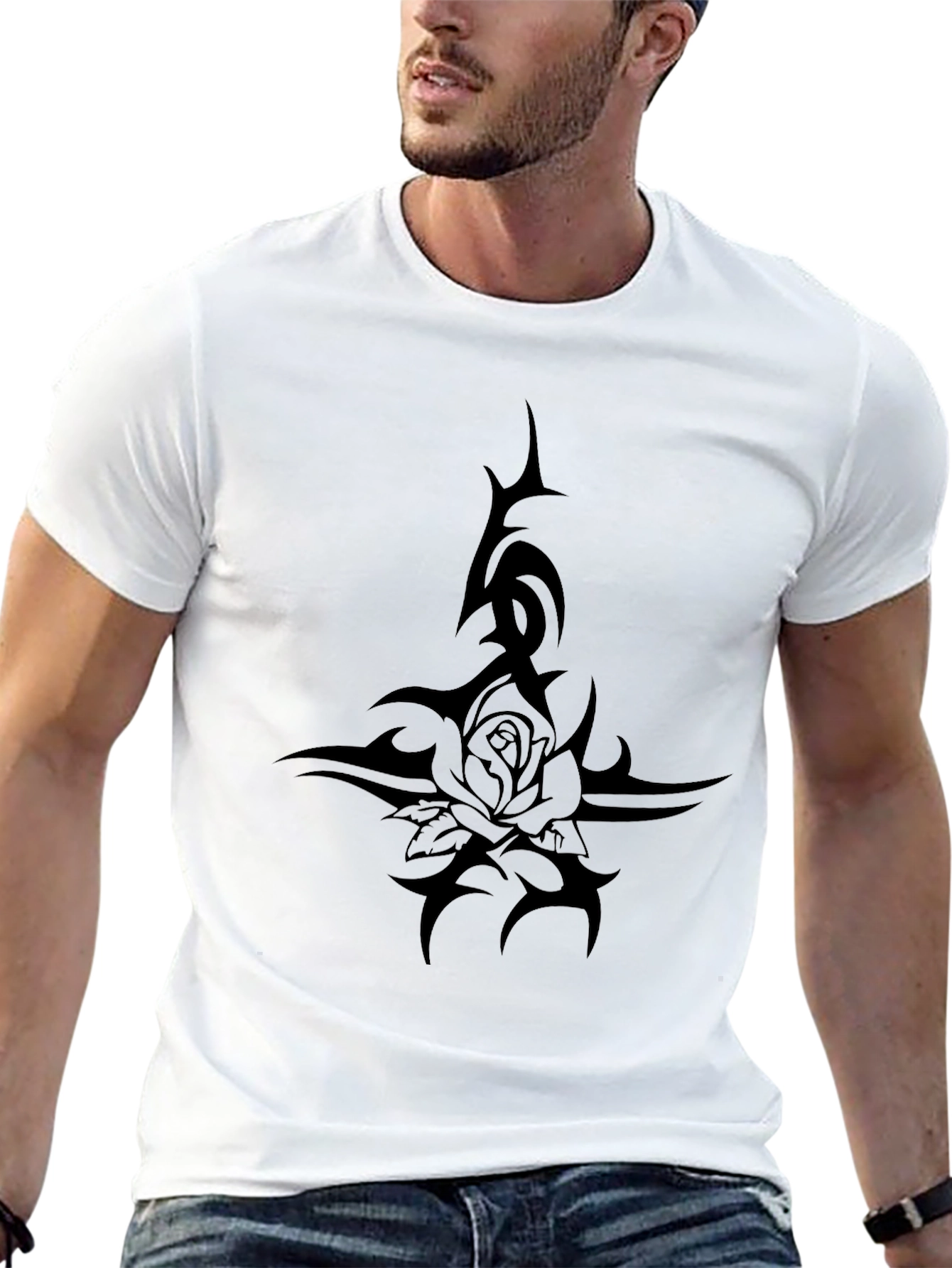Black Tribal Rose T-Shirt - Edgy Graphic Tee