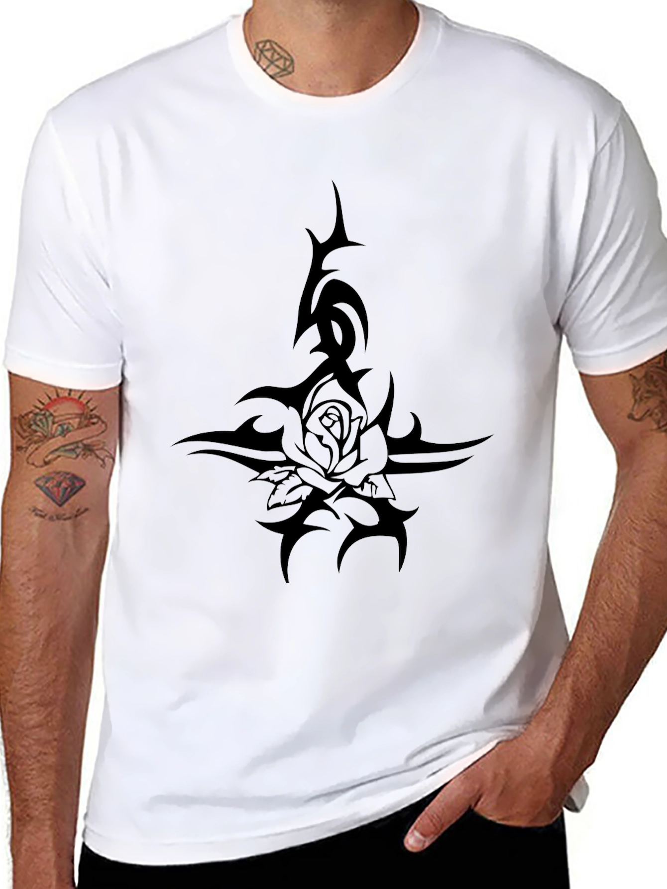 Black Tribal Rose T-Shirt - Edgy Graphic Tee