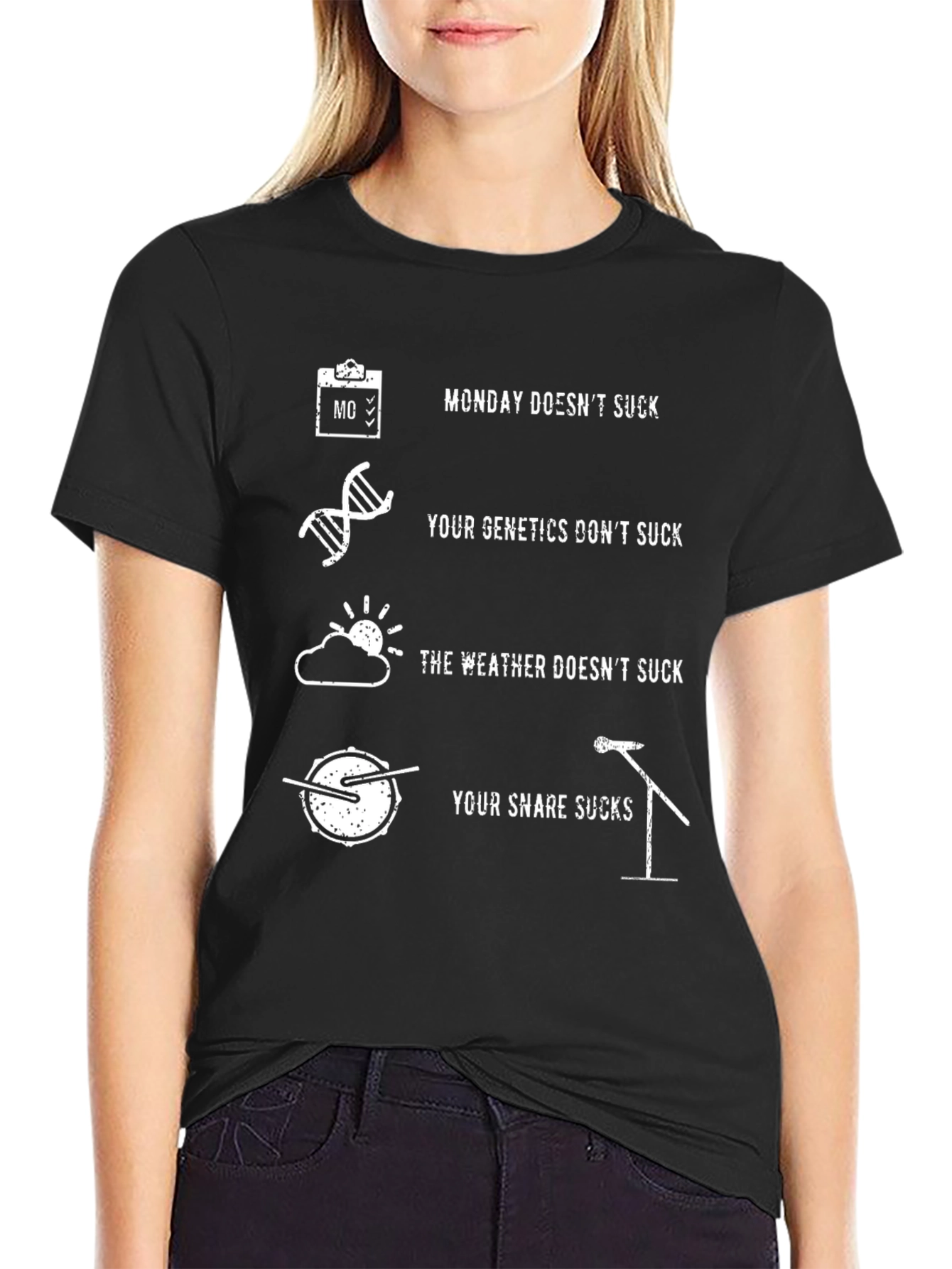 Humorous Snare Drum T-Shirt: Monday Genetics Weather