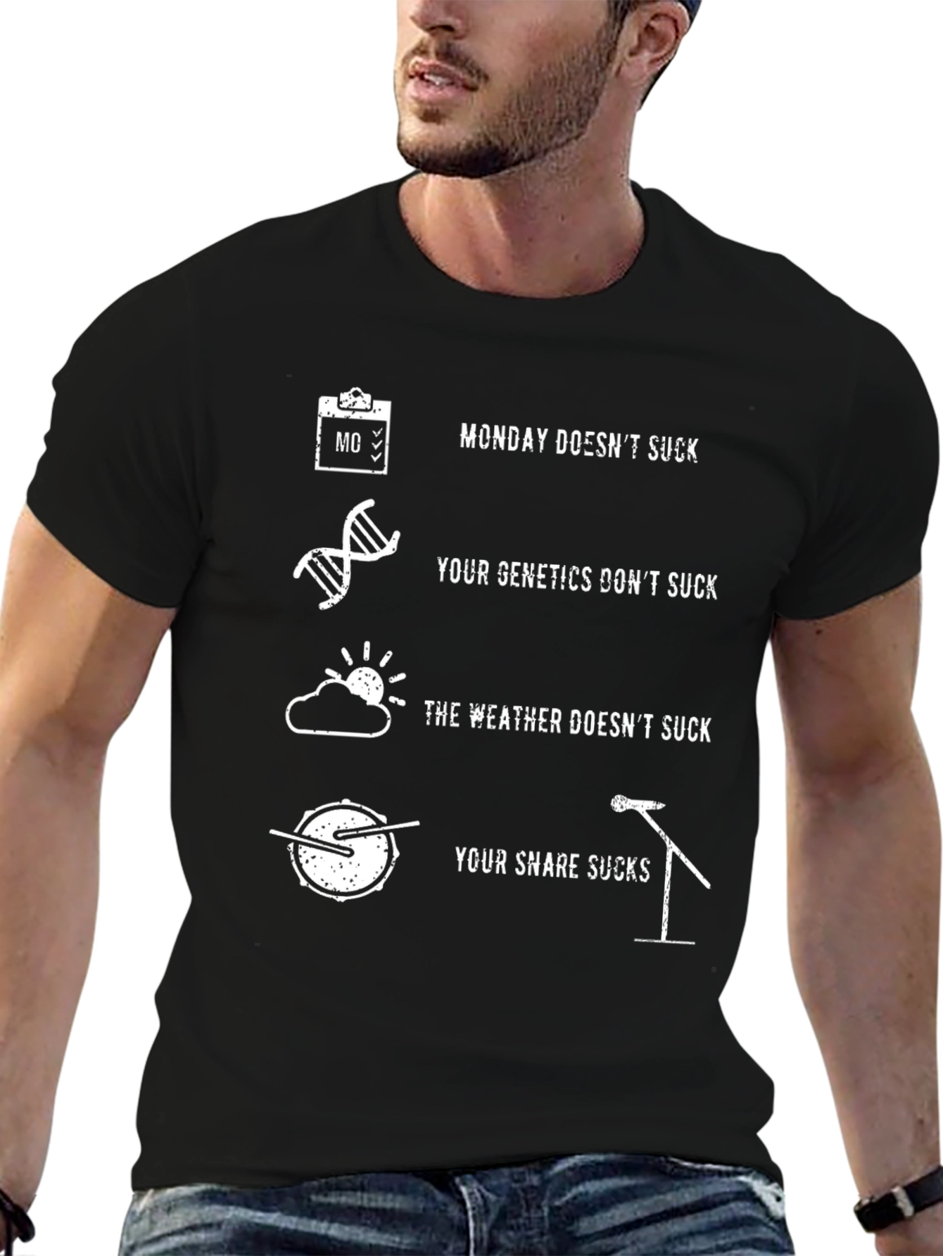 Humorous Snare Drum T-Shirt: Monday Genetics Weather
