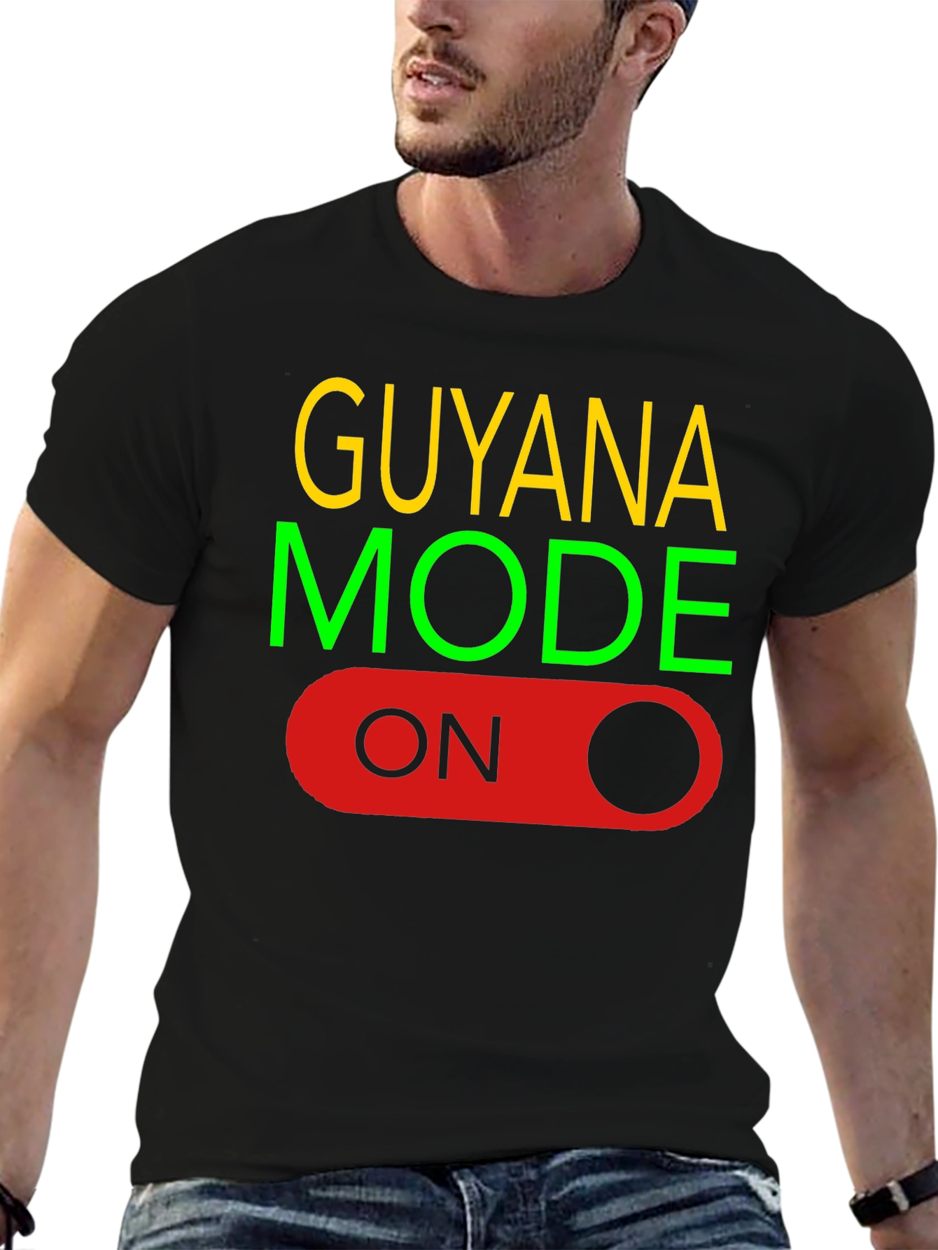 Guyana Mode On Black T-Shirt