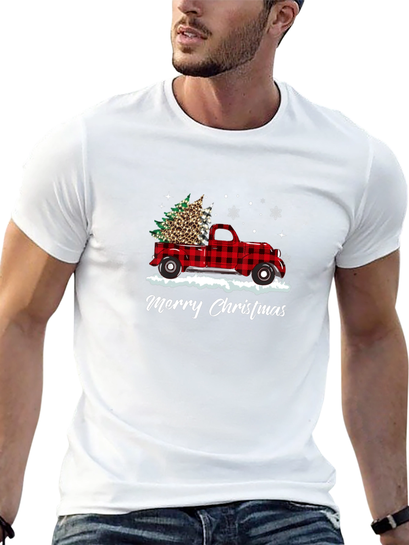 Merry Christmas Buffalo Plaid Truck T-Shirt