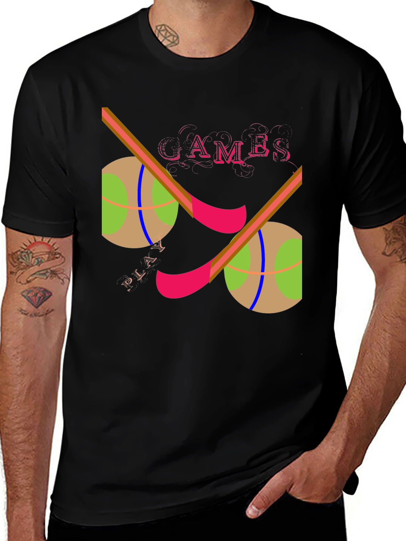 Games Play Graphic Print Black T-Shirt