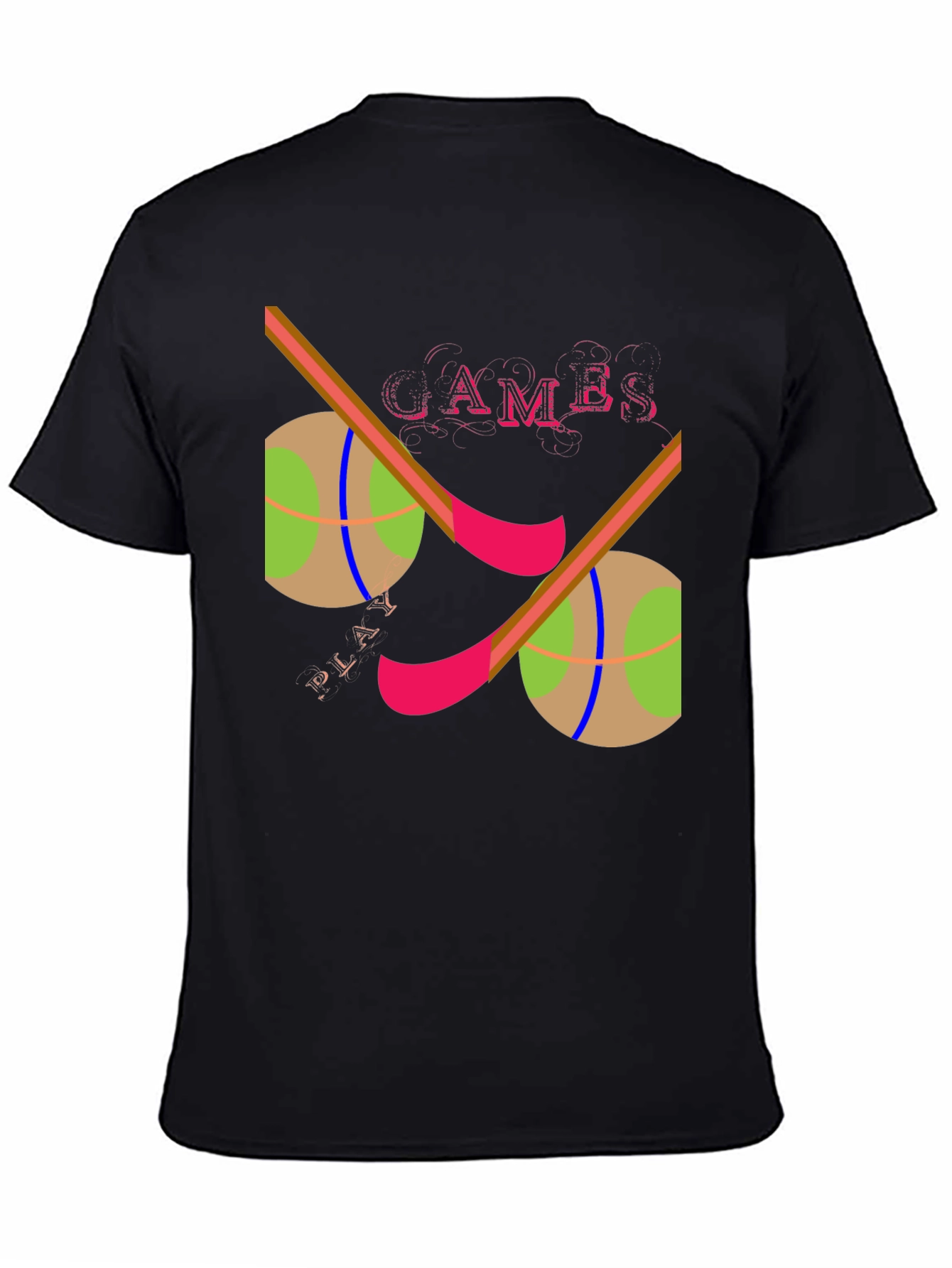 Games Play Graphic Print Black T-Shirt