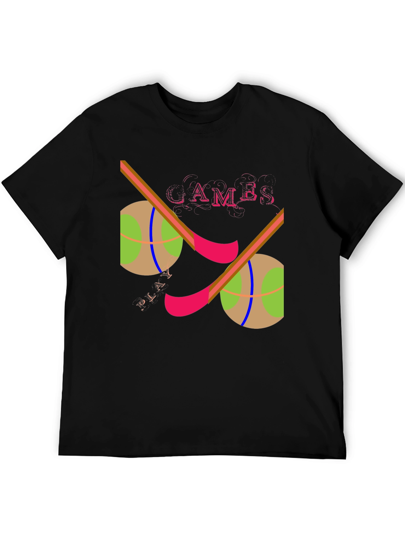 Games Play Graphic Print Black T-Shirt