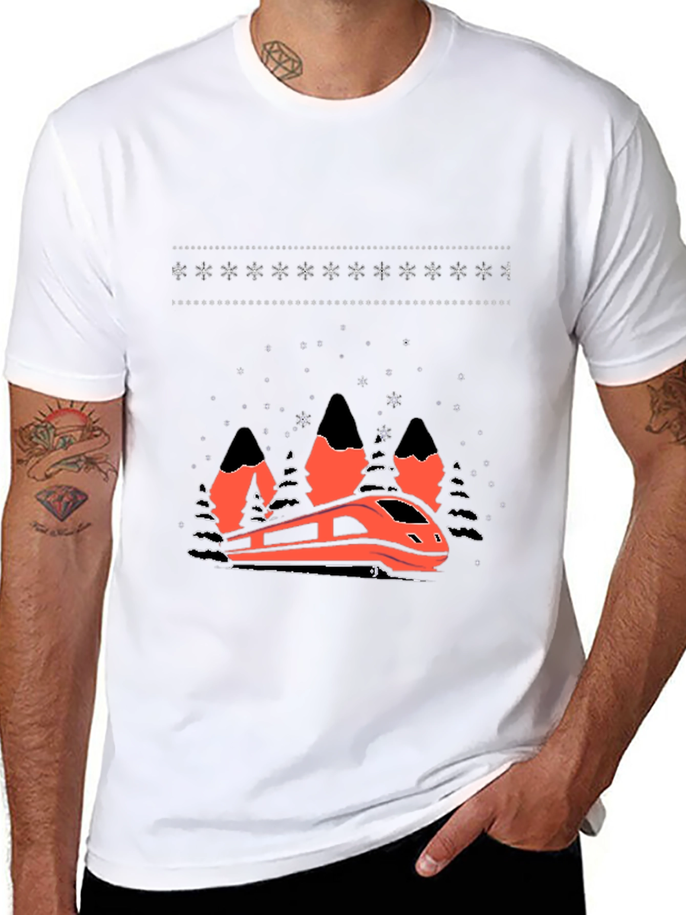 Modern Train Graphic Tee - Black Cotton Blend