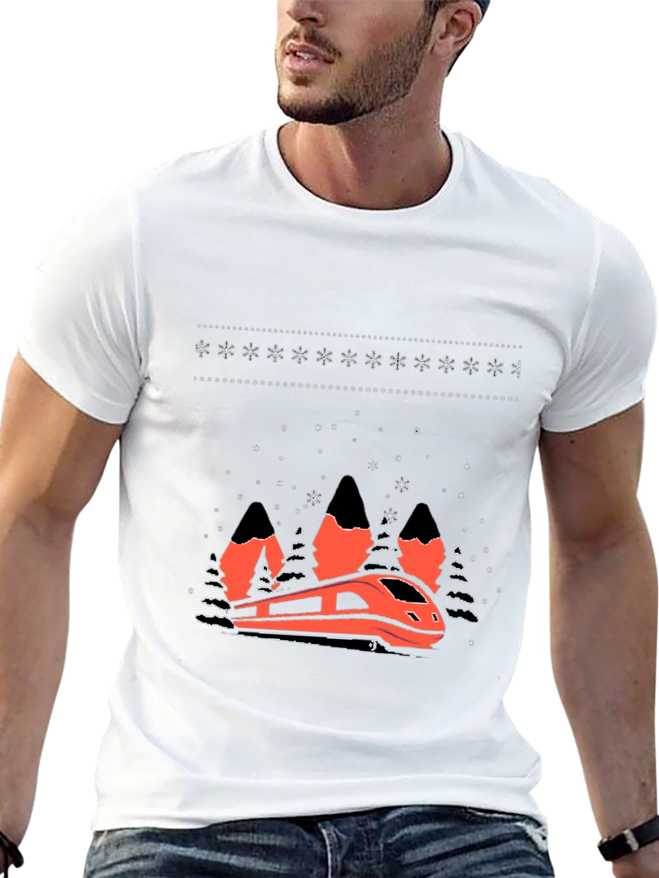 Modern Train Graphic Tee - Black Cotton Blend