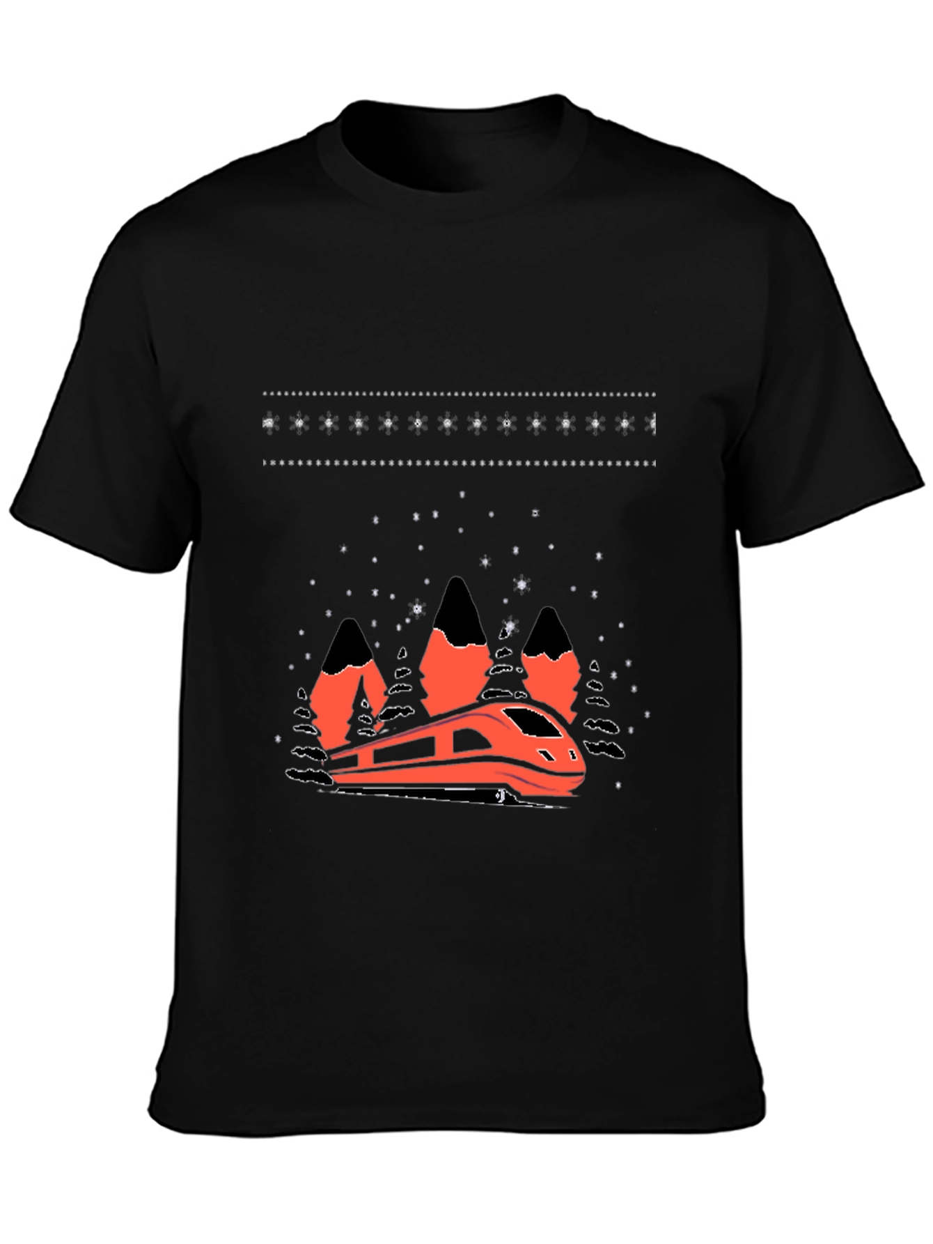 Modern Train Graphic Tee - Black Cotton Blend