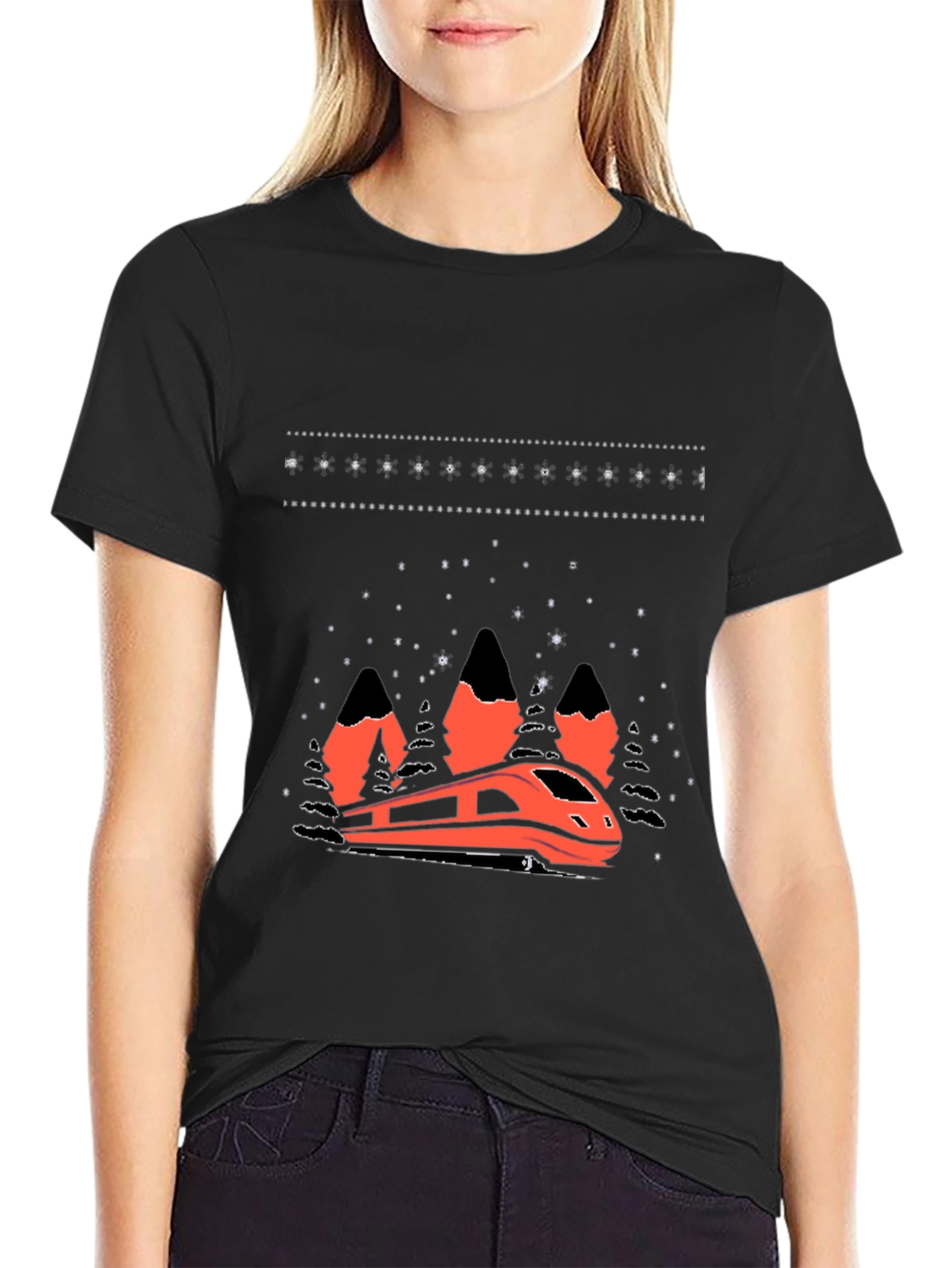 Modern Train Graphic Tee - Black Cotton Blend