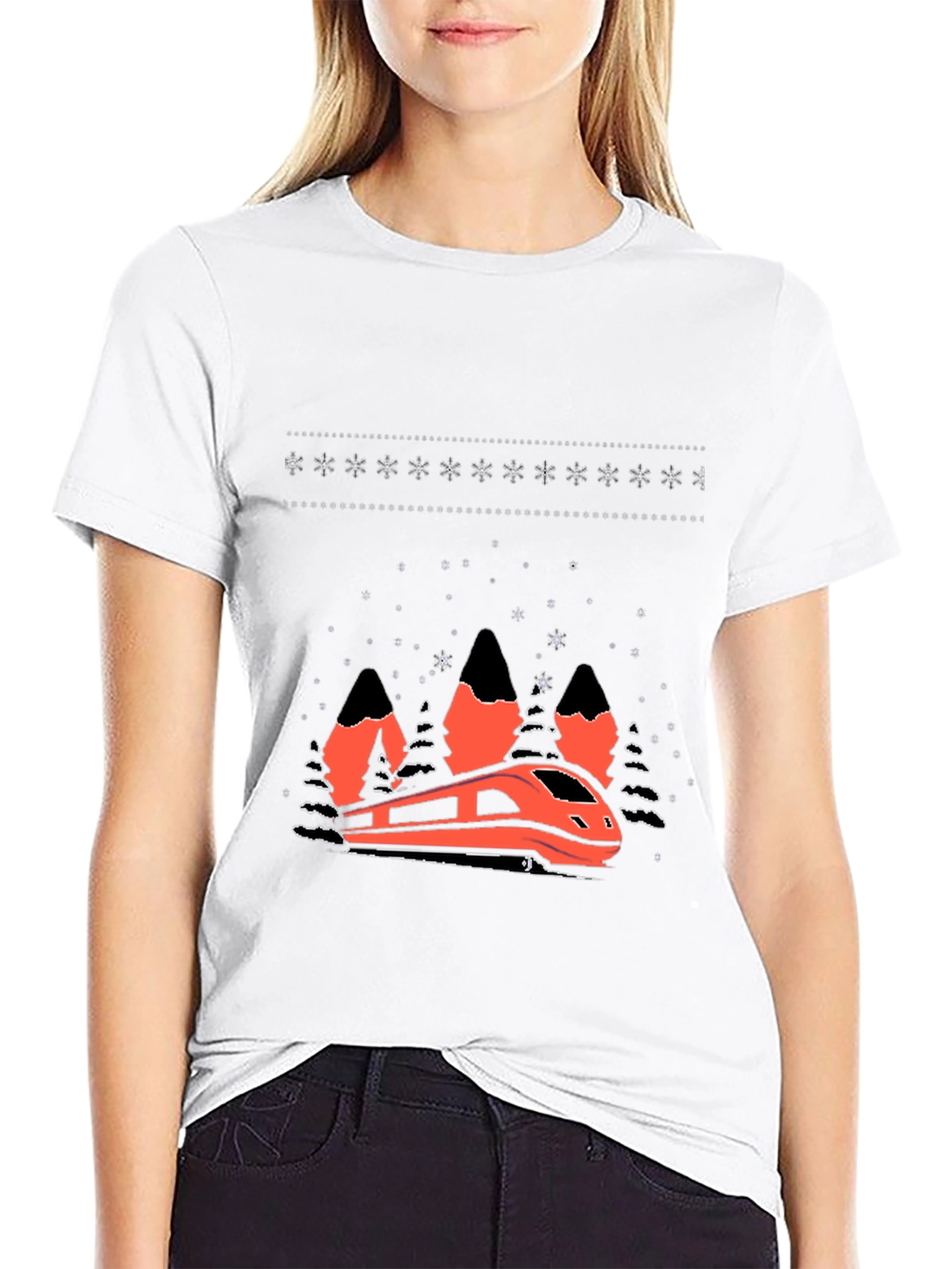 Modern Train Graphic Tee - Black Cotton Blend