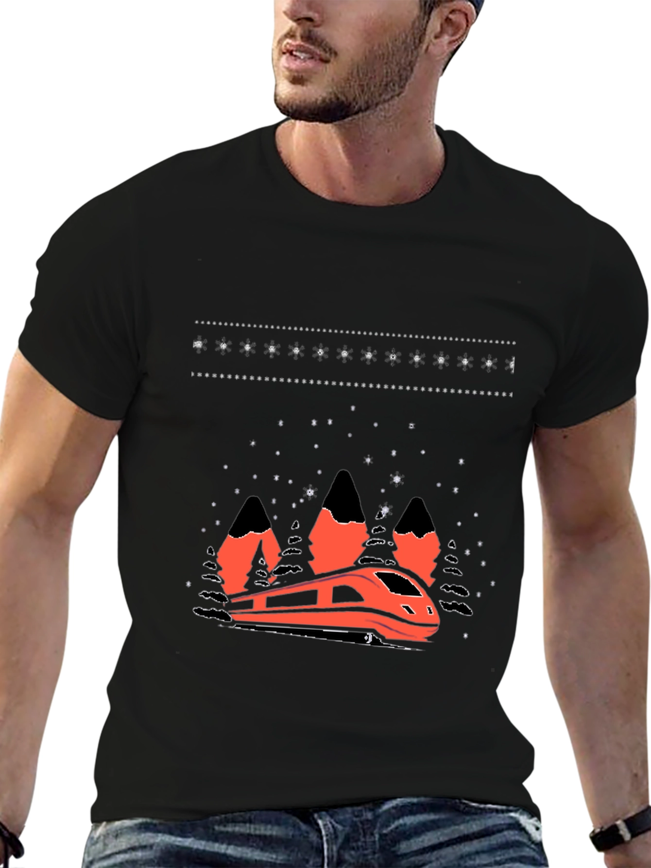 Modern Train Graphic Tee - Black Cotton Blend