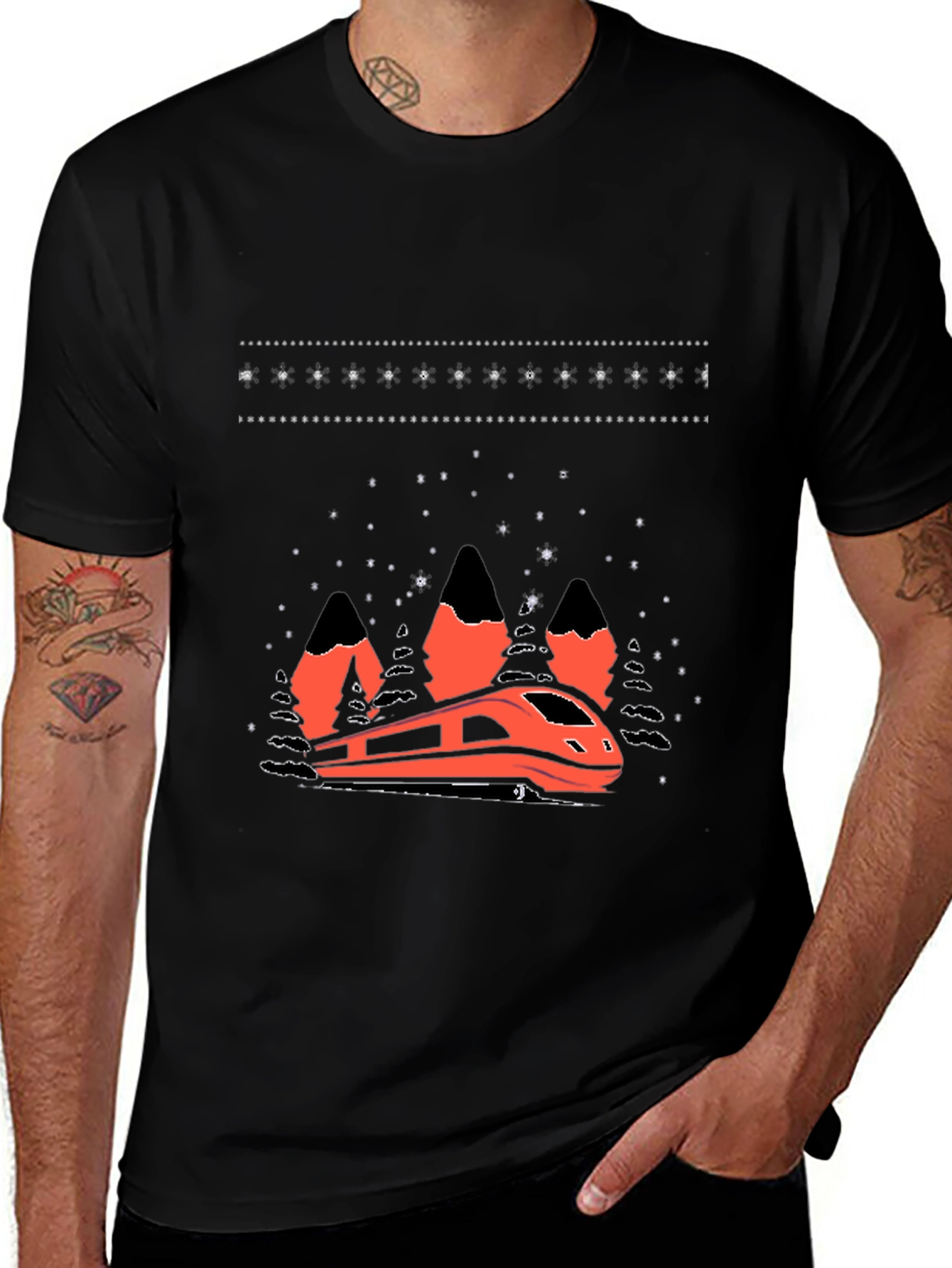 Modern Train Graphic Tee - Black Cotton Blend