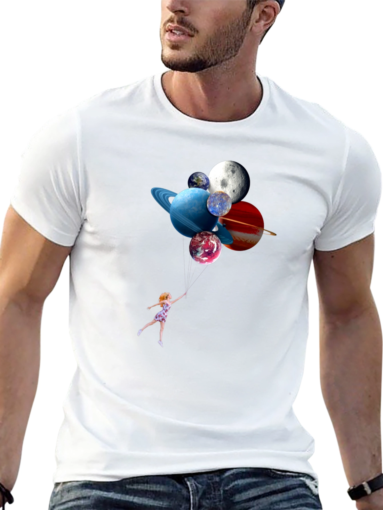 Planetary Balloons Black T-Shirt - Whimsical Space Tee