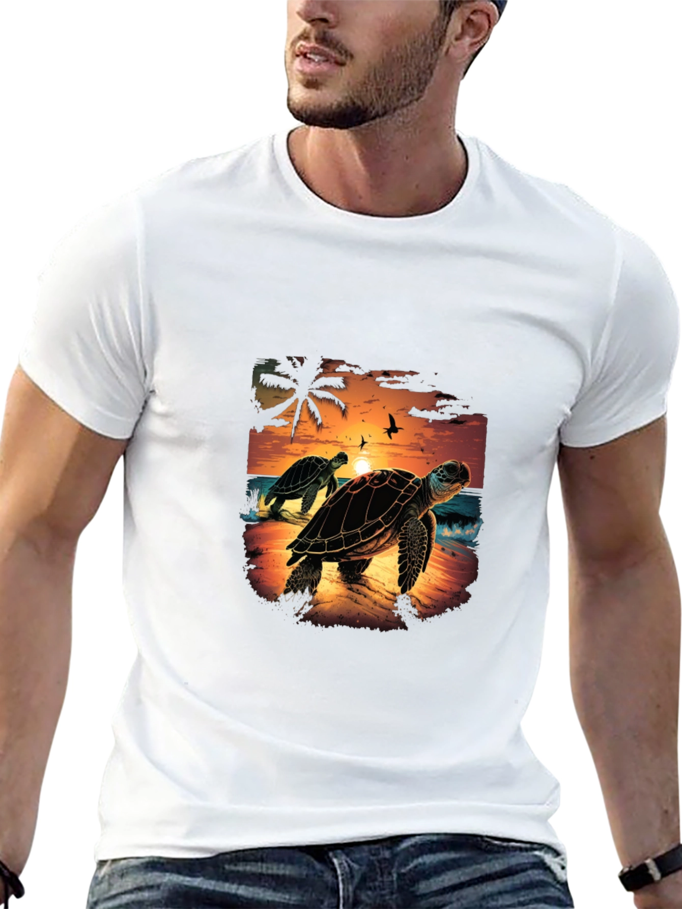Sunset Turtle Graphic Tee - Black