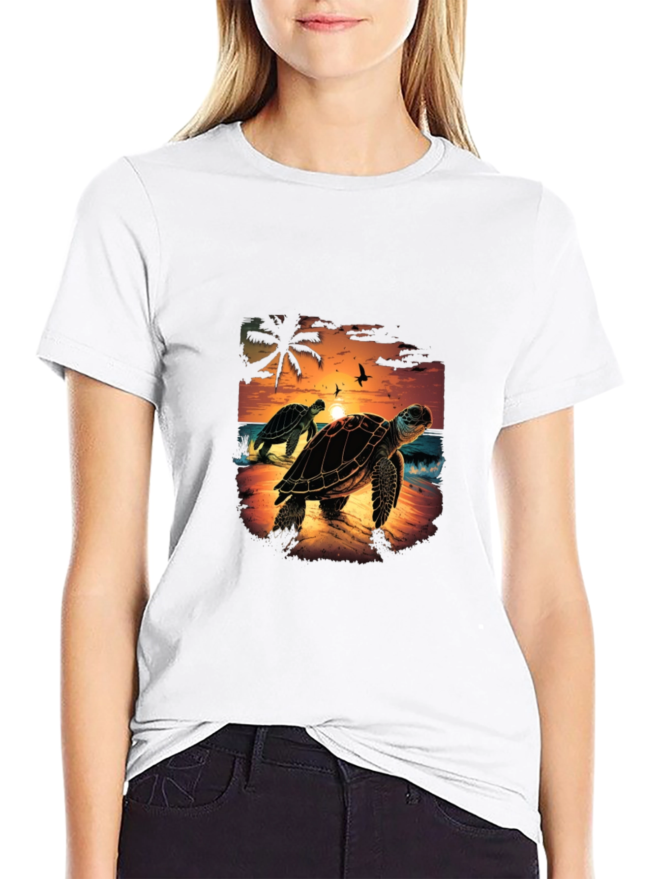 Sunset Turtle Graphic Tee - Black