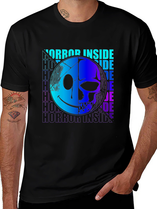 Horror Inside T-Shirt - Half Smiley Half Skull Design
