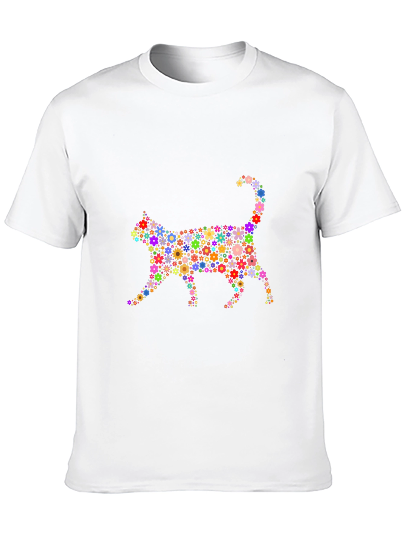 Floral Cat Graphic T-Shirt - Trendy Black Tee