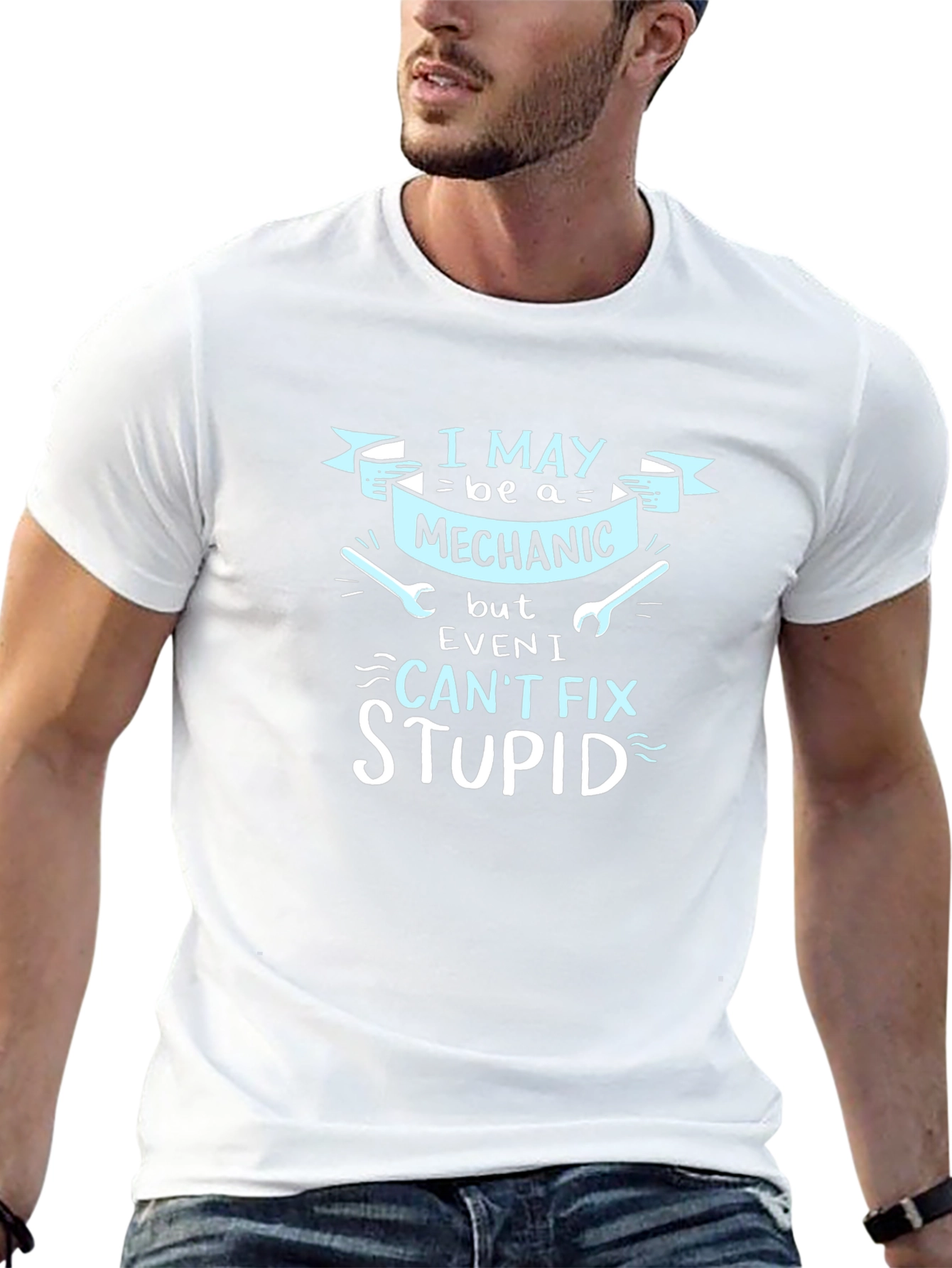 Mechanic Humor Graphic Tee - Cant Fix Stupid