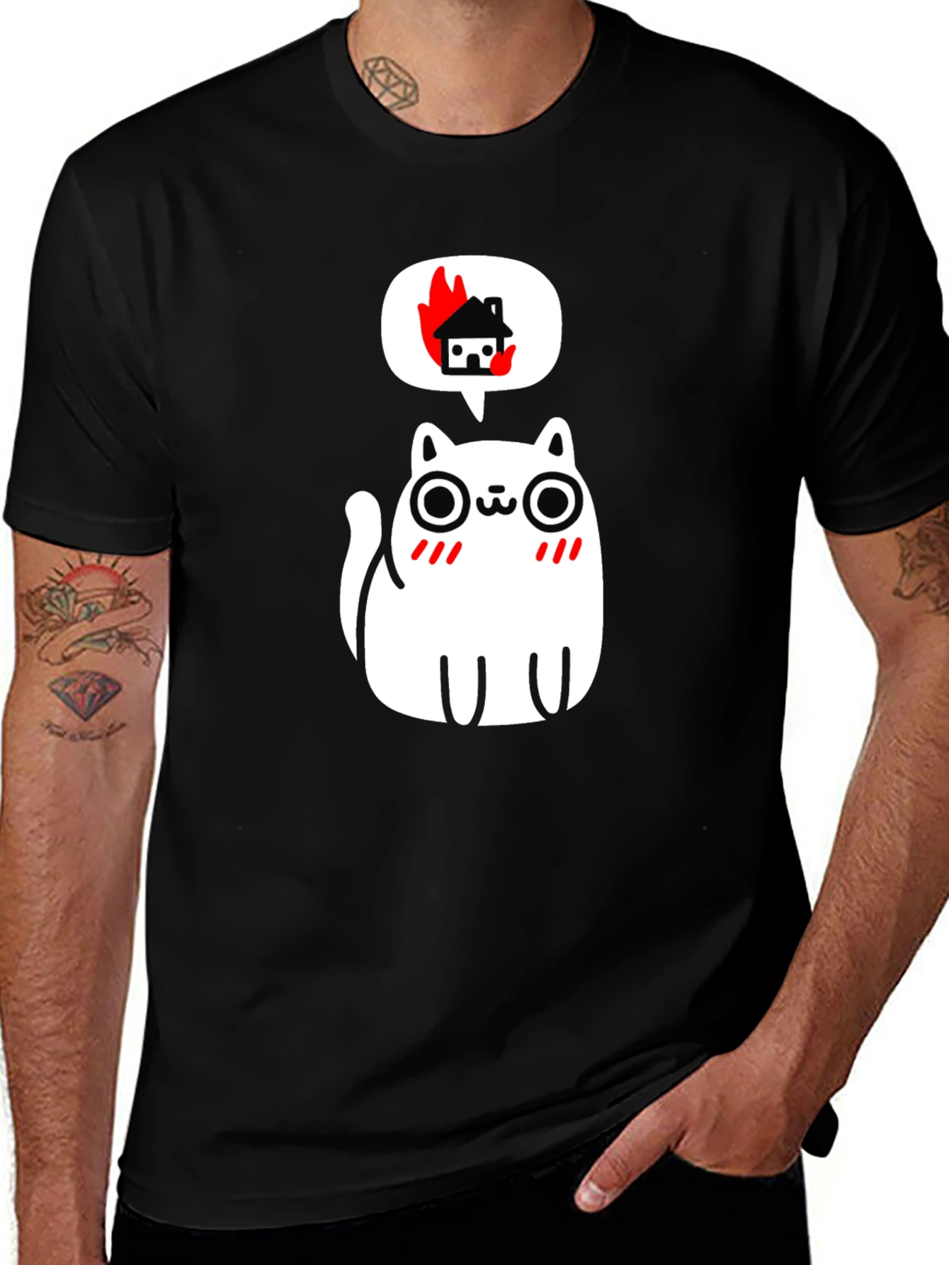 Burning House Cat T-Shirt - Quirky Graphic Tee
