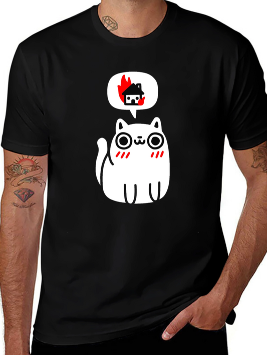 Burning House Cat T-Shirt - Quirky Graphic Tee