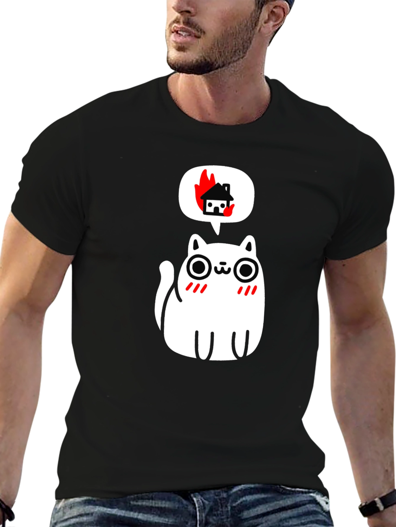 Burning House Cat T-Shirt - Quirky Graphic Tee